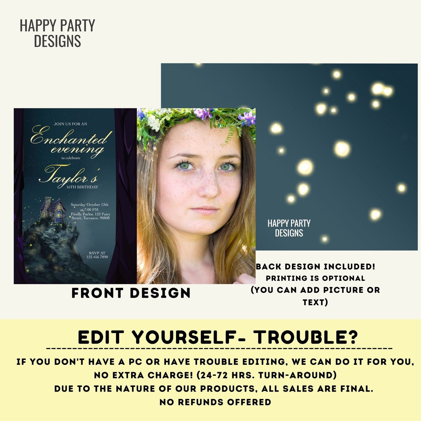 Enchanted Party Invitations with picture | Magical Birthday | Enchanted Forest | girl birthday | sweet sixteen | any age #K153