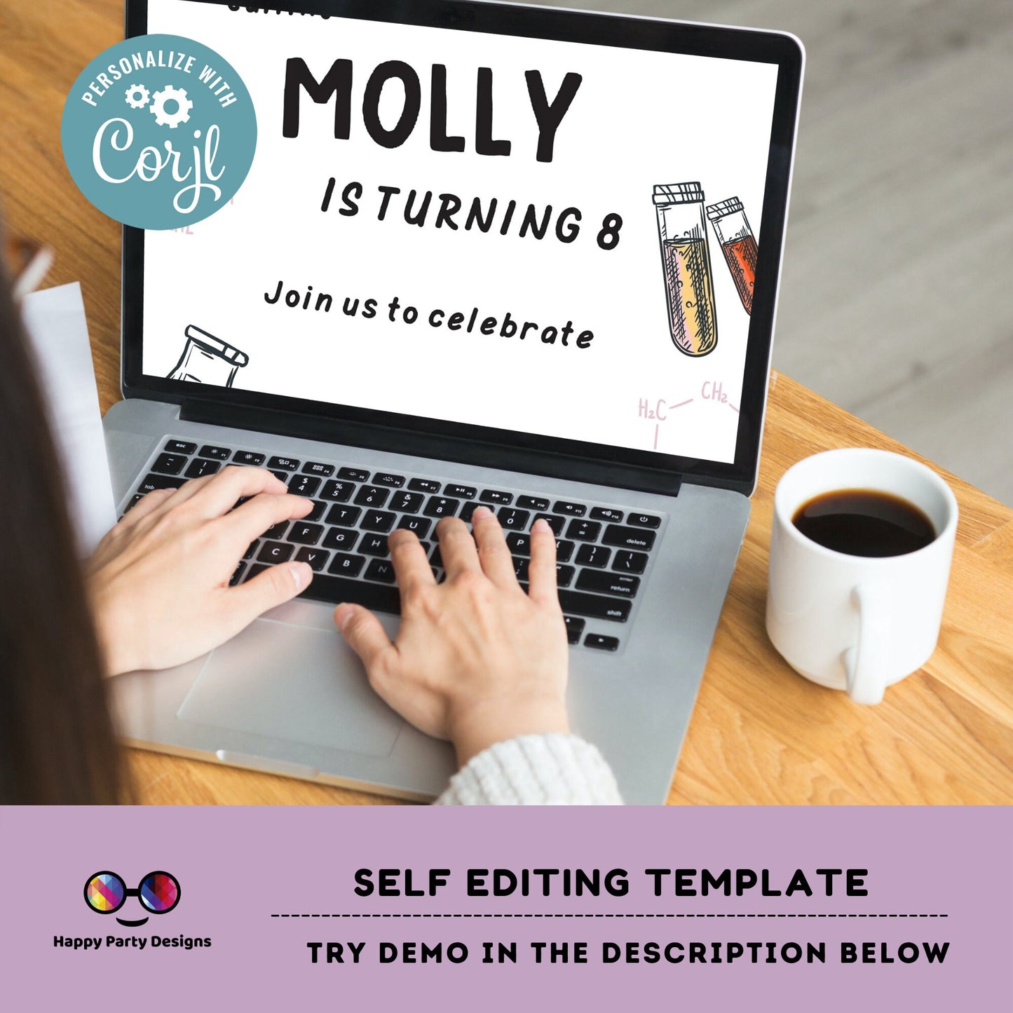 Minimalist Science Party Invitation | Mad Scientist Invitations | Birthday girl | Editable Science Birthday | girl's Science Birthday #K124