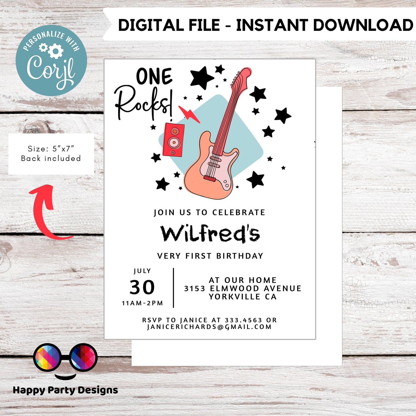 One Rocks Baby 1st Birthday Invitation | First Birthday Invitation| Rocked One Year Birthday Invitation | First Bday Invite | One year #K155