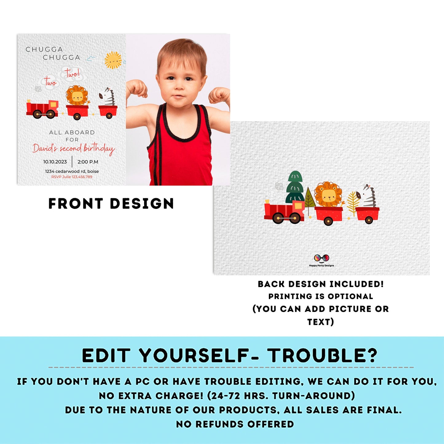 Train Invitation Chugga Chugga Two Two with photo | Train Second Birthday Invite | Editable Corjl Train Party | Boy Birthday Trains #K128