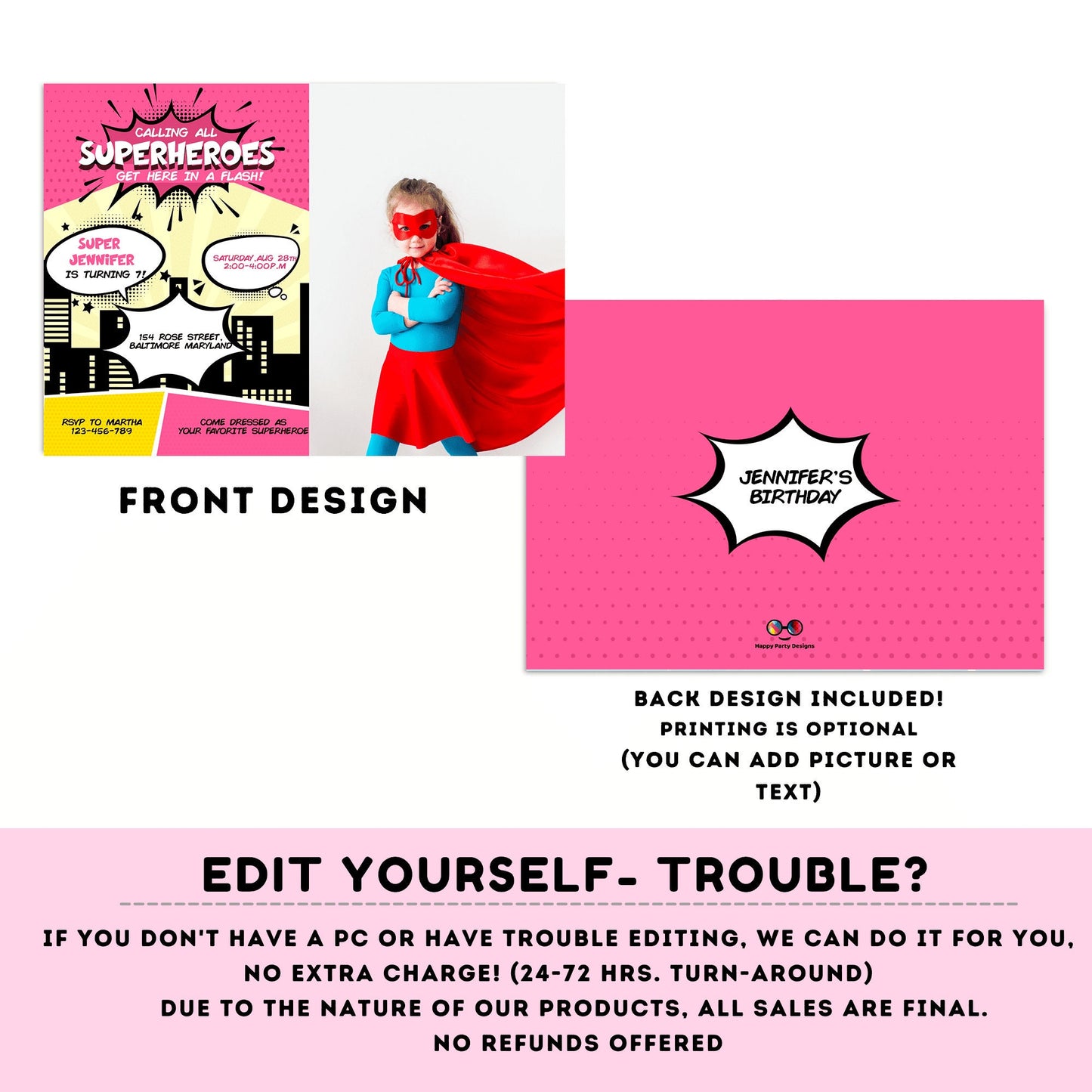 Girl Superhero Invitation with photo | Girl Superhero Comic Birthday Invite | Birthday girl | Girl Superhero Birthday Invitation #K129