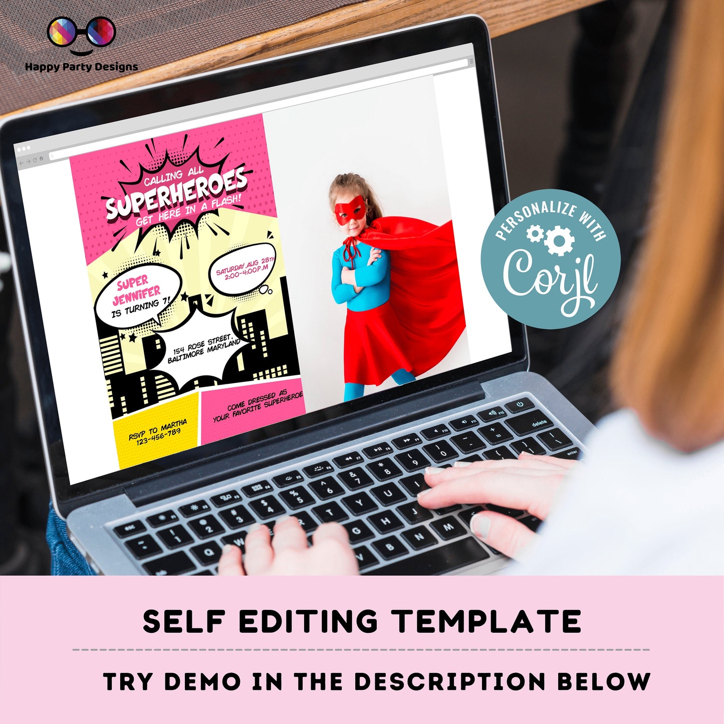 Girl Superhero Invitation with photo | Girl Superhero Comic Birthday Invite | Birthday girl | Girl Superhero Birthday Invitation #K129