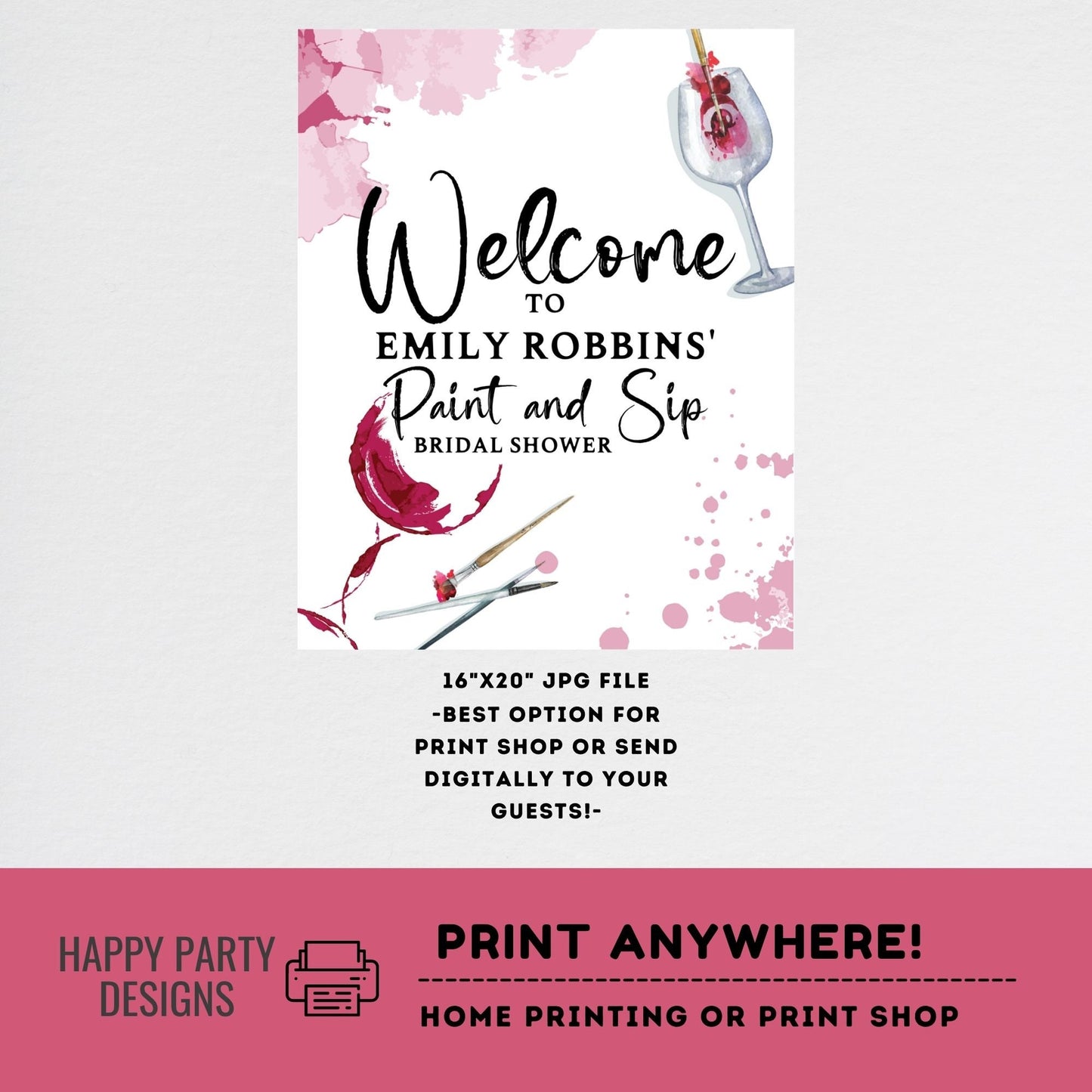 Editable Welcome Sign | paint and sip wine party Welcome Sign | birthday Decorations | Welcome Sign | wine birthday | bridal shower #W7