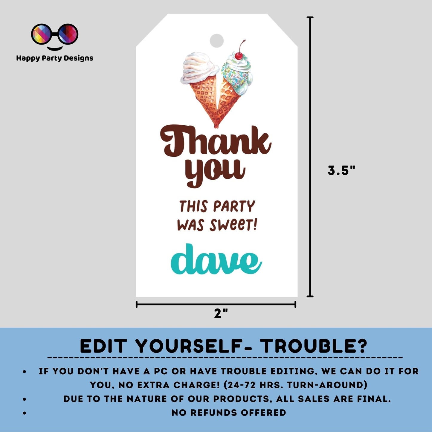 Here's the scoop ice cream Thank you tag | Digital thank you tag | ice cream Birthday Party | Thank You Tags | ice cream Birthday #K156