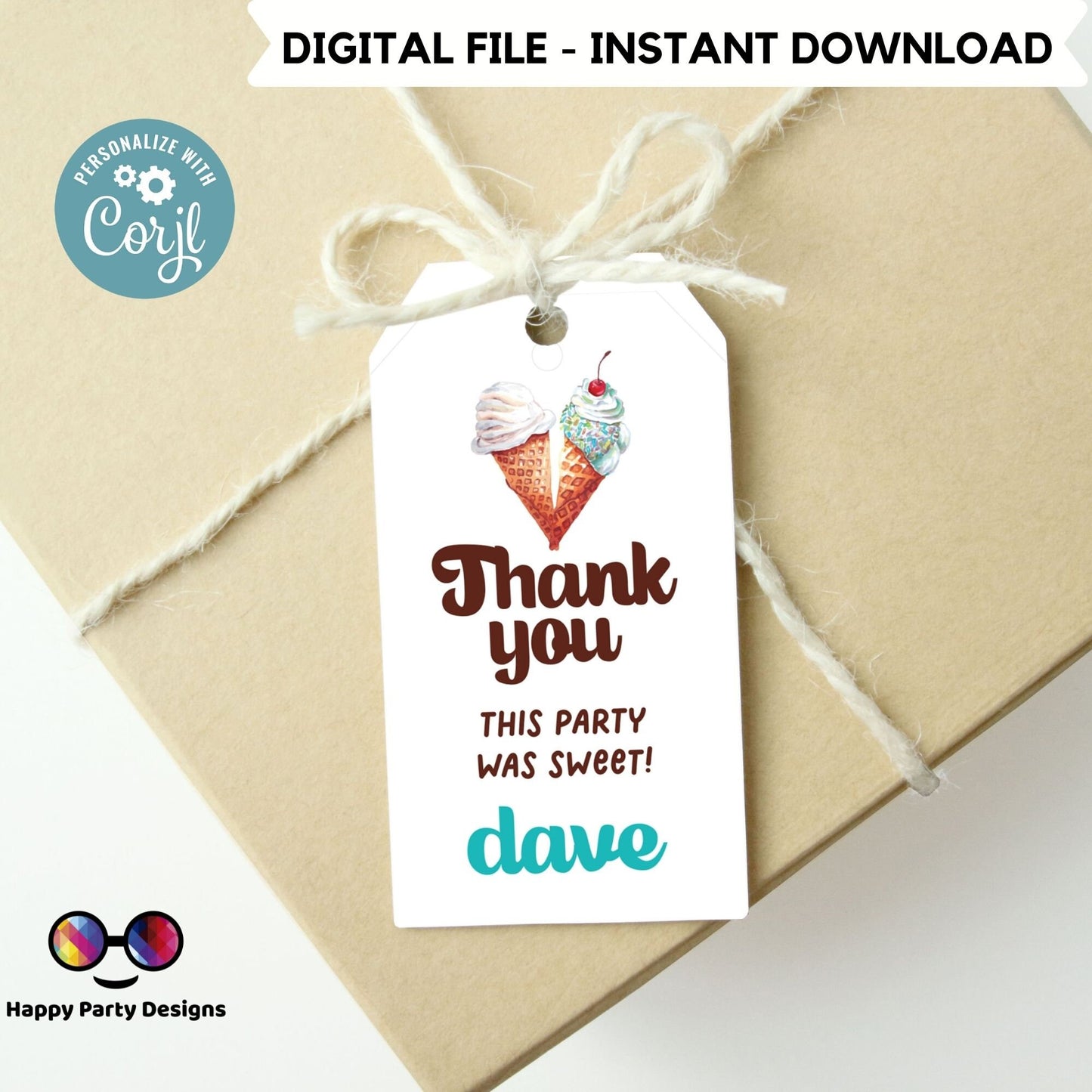 Here's the scoop ice cream Thank you tag | Digital thank you tag | ice cream Birthday Party | Thank You Tags | ice cream Birthday #K156