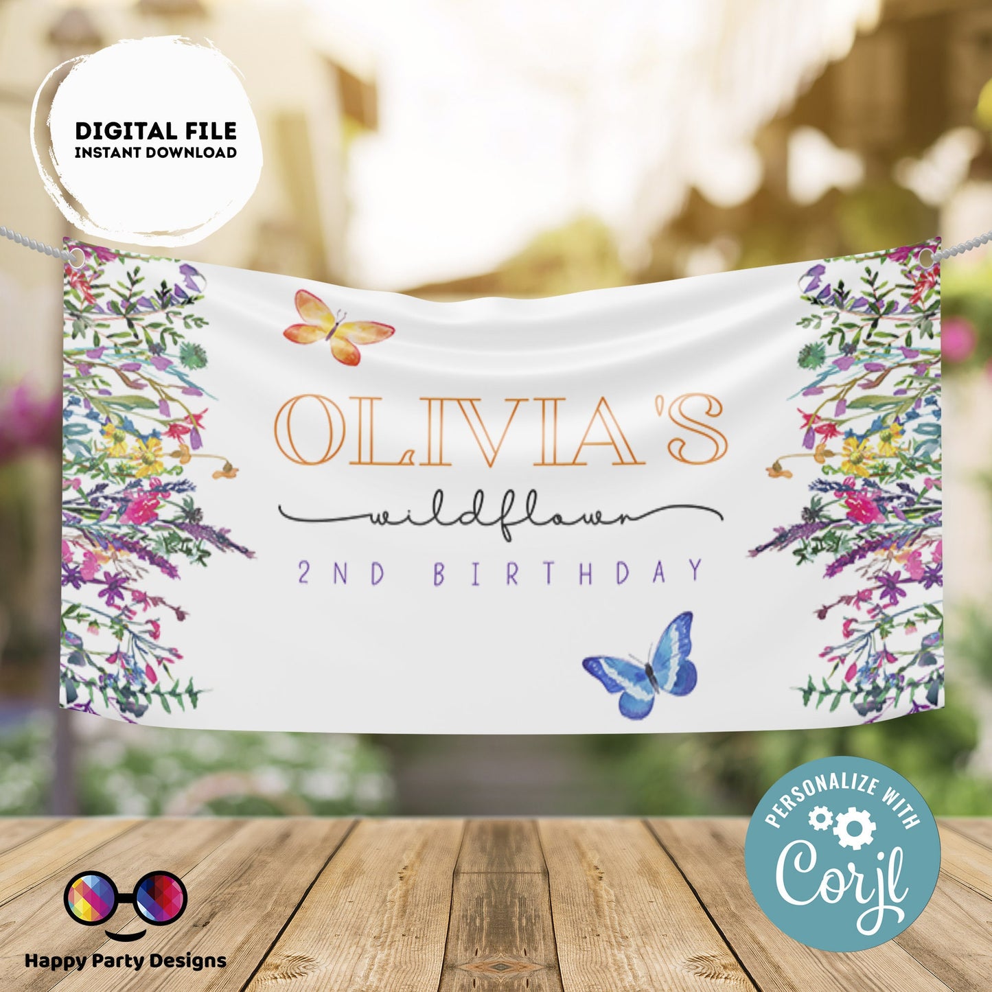 Editable Wildflower Backdrop | Wildflower Birthday Banner | Birthday Girl | Boho Rainbow party | Flowers | Garden Party #K73