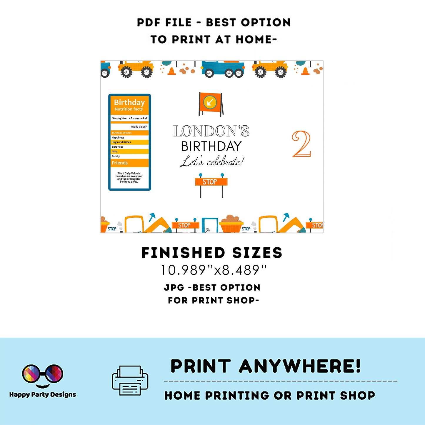 Editable under construction Chip Bag | Digital trucks printable Chip Bag | Party Snack trucks birthday boy | Personalized Favors #K54