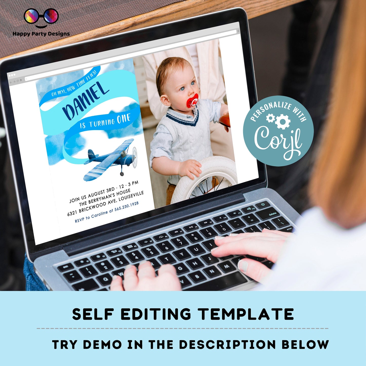 Airplane Birthday Invitation | Airplane Party | Plane invitation | Editable Photo invitation | Edit Online NOW Corjl | INSTANT ACCESS #K132