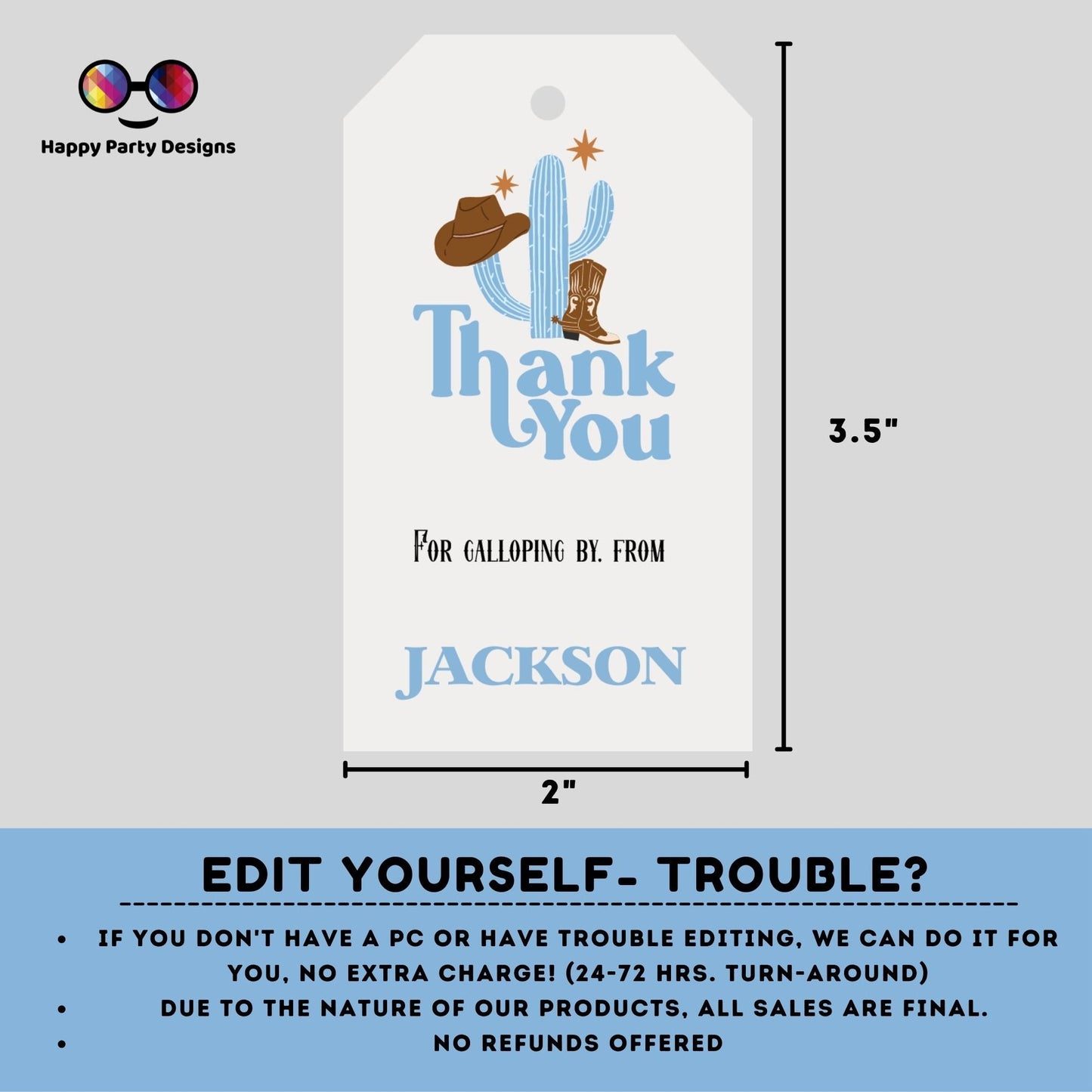editable Rodeo Thank You Favor Tag | Boho Cowboy 1st Birthday Printable Gift Tag | Birthday boy | Western Bday Editable Template #K136