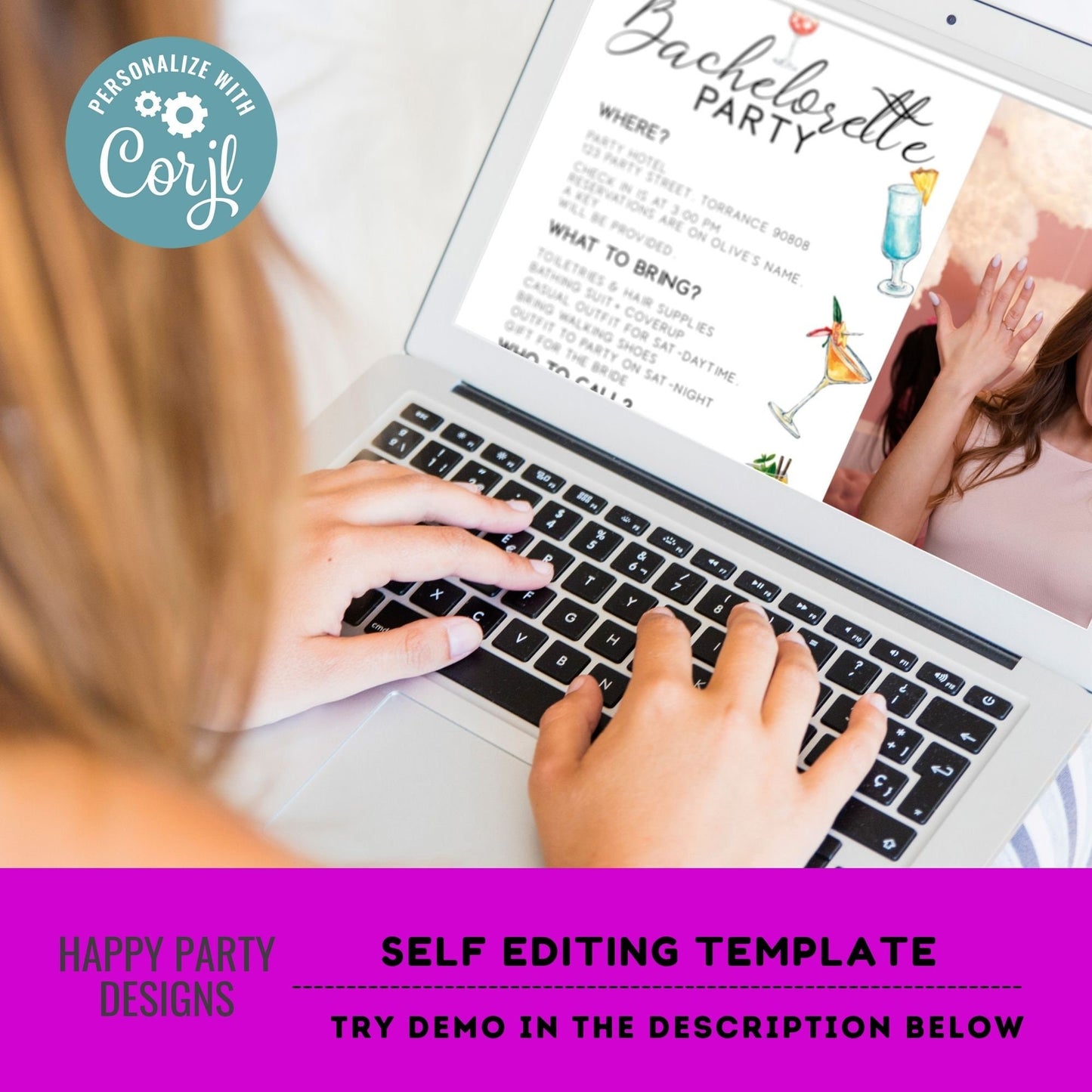 Editable minimalist Cocktails bach Invitation with photo | Bridal Party Invitation Template | Bach Invite | Let’s Have a Drink or Two #W8