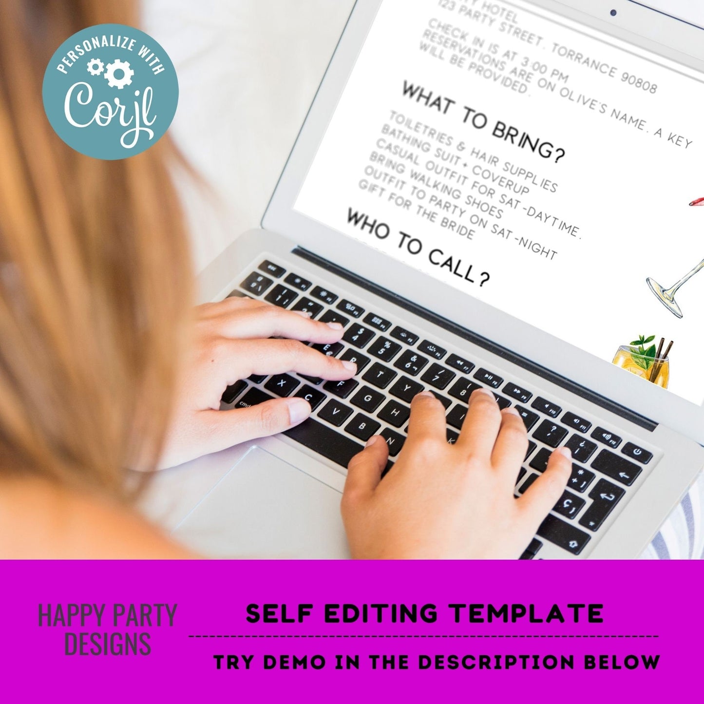 Editable minimalist Cocktails bach party games | Bachelorette Drink If Game Template | Let’s Have a Drink or Two Bachelorette game #W8