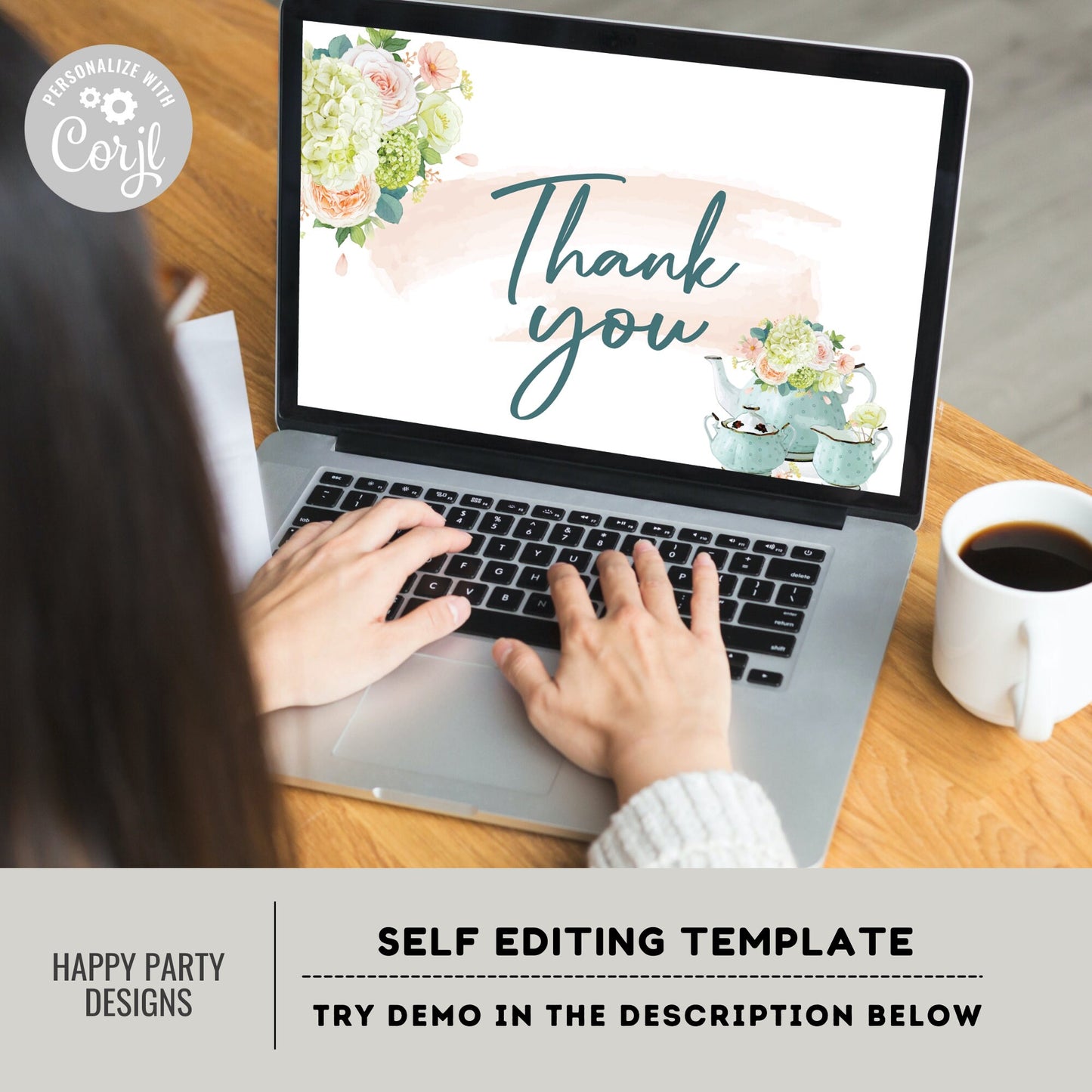 Printable Tea Thank You Card | Bridal Shower | Baby Shower | Folded Notes Blank Inside | Tea Party Thank You Card Template #W1