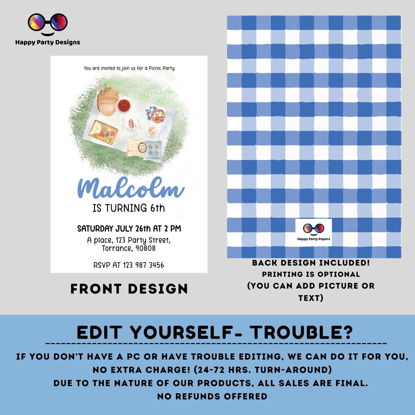 EDITABLE Picnic Birthday invitation | picnic in the park printable invite | Garden Birthday Party | picnic birthday | Birthday boy #K139