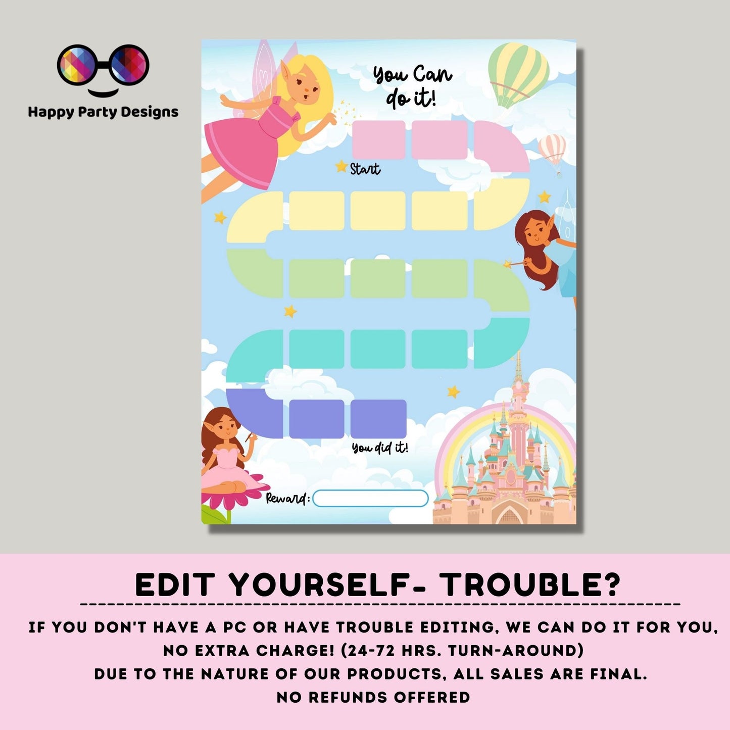 Printable fairies Reward Chart | Behavior Chart | Daily Chore Chart | Girl Chore Chart | Cute fairies Sticker Chart #K168