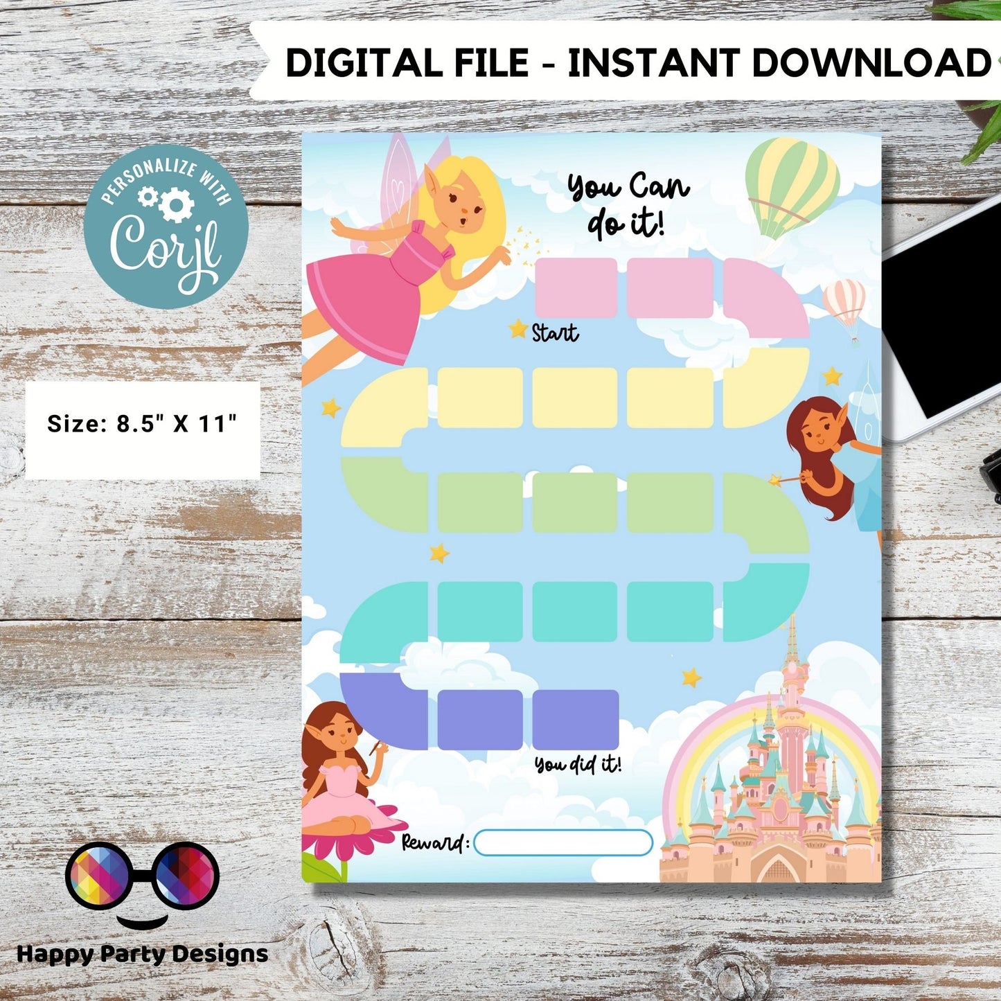 Printable fairies Reward Chart | Behavior Chart | Daily Chore Chart | Girl Chore Chart | Cute fairies Sticker Chart #K168
