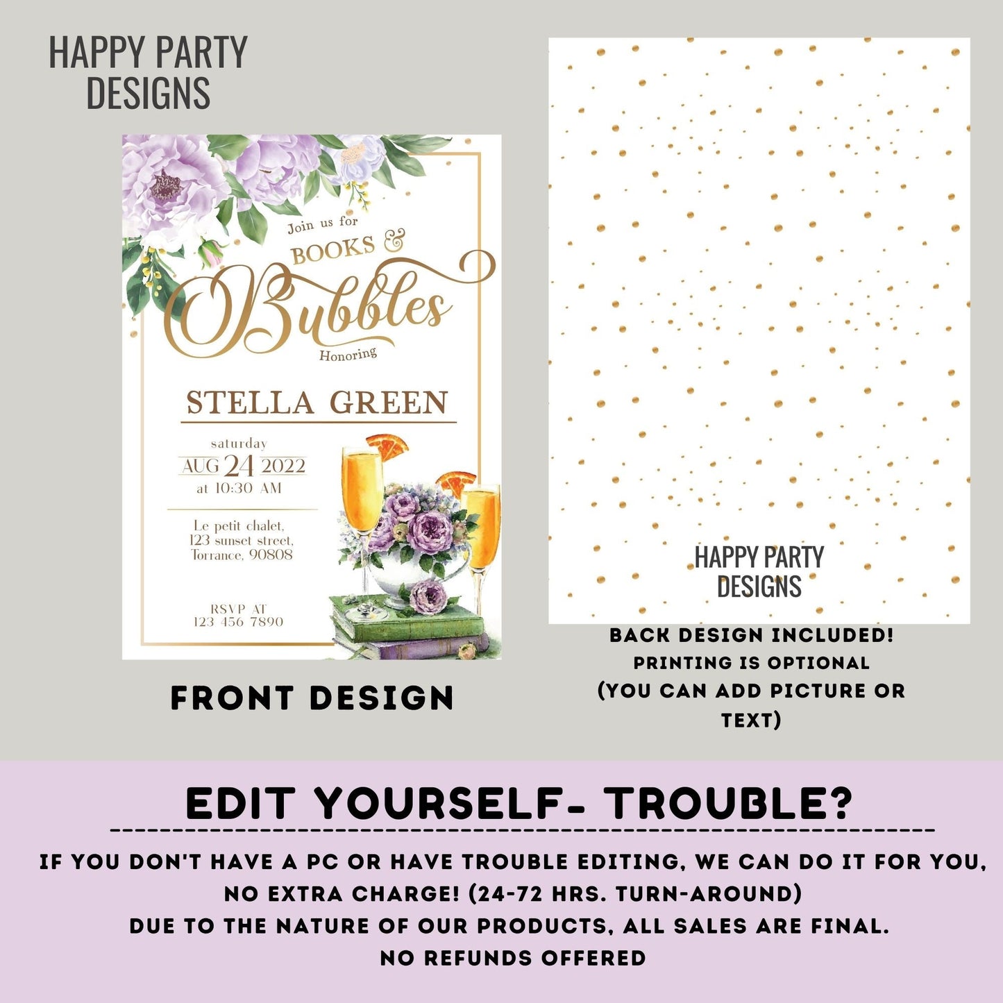 Books and bubbles Themed Bridal Shower Invitation | Love Story Bridal Shower Invitation | Bridal Brunch Wedding Shower | tea Bridal #W9