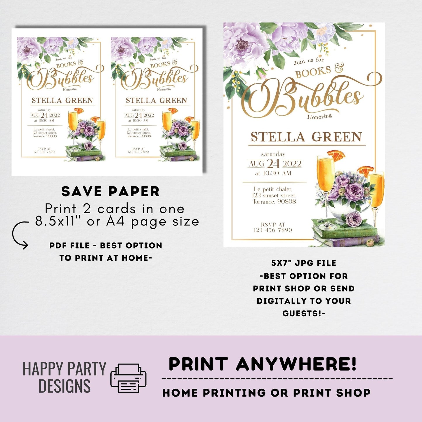 Books and bubbles Themed Bridal Shower Invitation | Love Story Bridal Shower Invitation | Bridal Brunch Wedding Shower | tea Bridal #W9