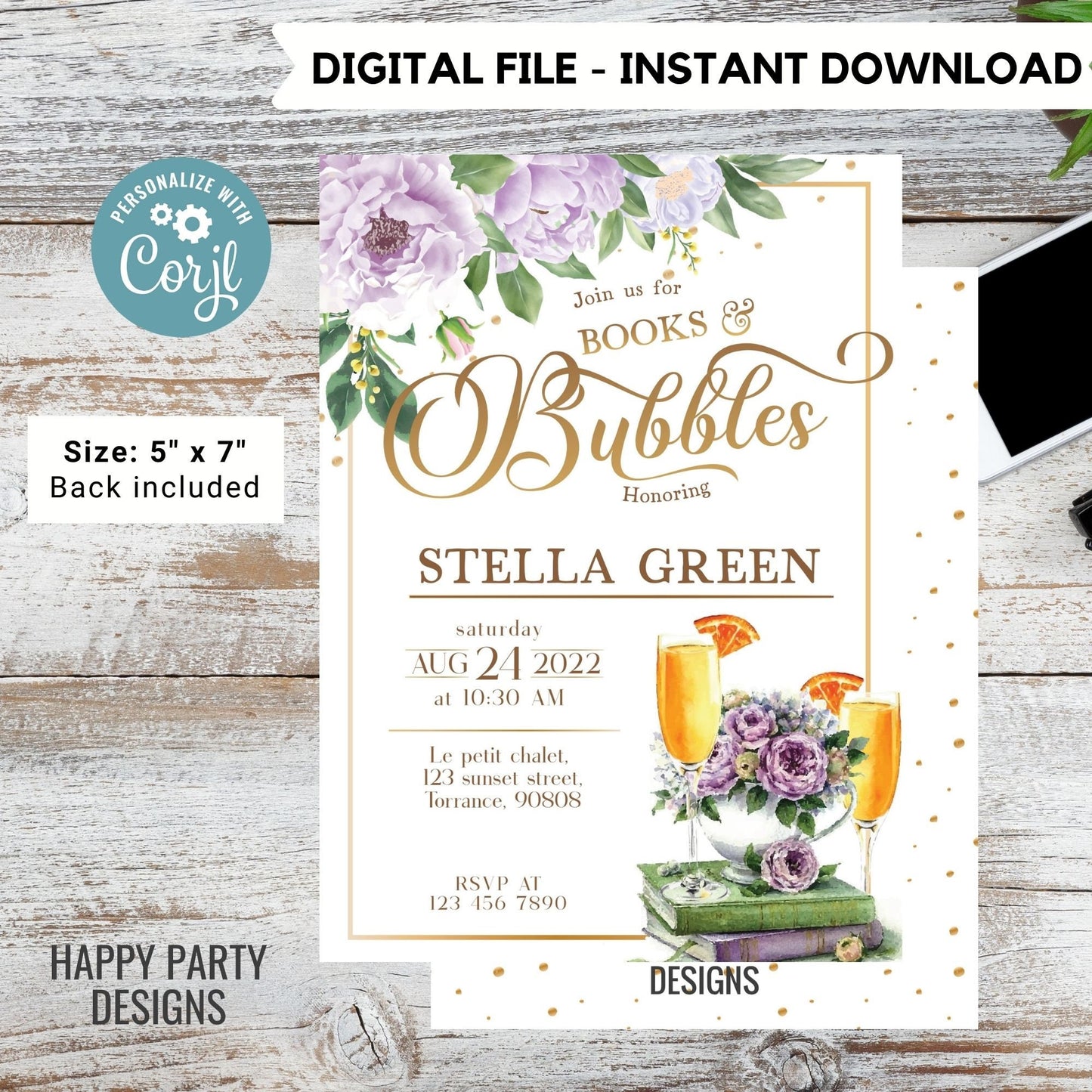 Books and bubbles Themed Bridal Shower Invitation | Love Story Bridal Shower Invitation | Bridal Brunch Wedding Shower | tea Bridal #W9