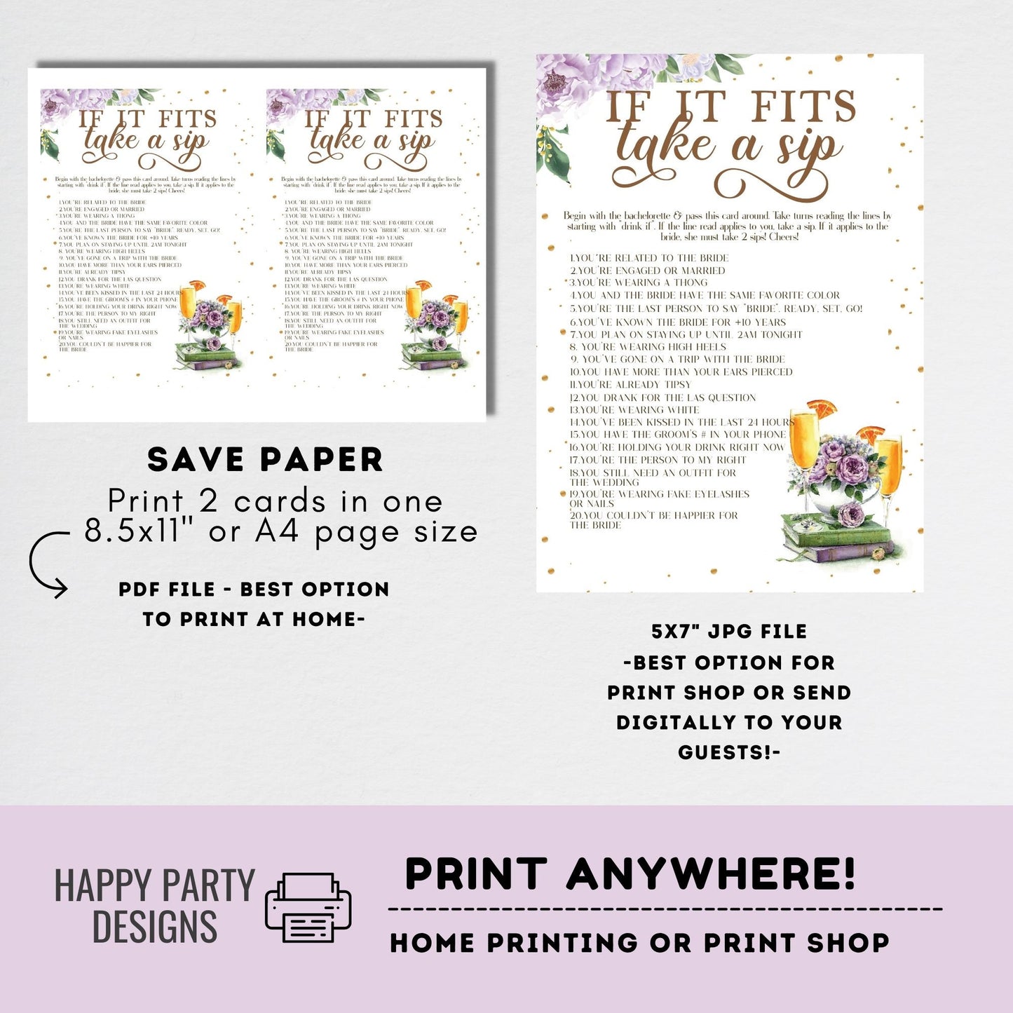 Editable If it fits take a sip game | bubbles | brunch bridal | books shower game | bridal shower| bubbles shower | bridal shower game #W9