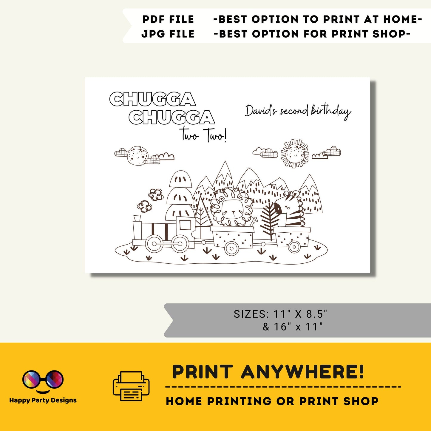 Editable Train Printable Activity And Coloring Pages | Any age | Placemat coloring page | Chugga chugga two | Steam Engine #K128