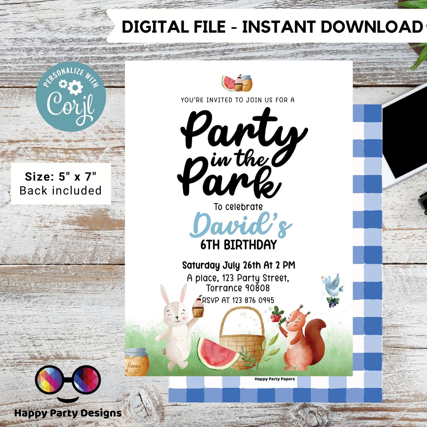 EDITABLE Picnic Birthday invitation | picnic in the park printable invite | Garden Birthday Party | picnic birthday | Boy Birthday #K142