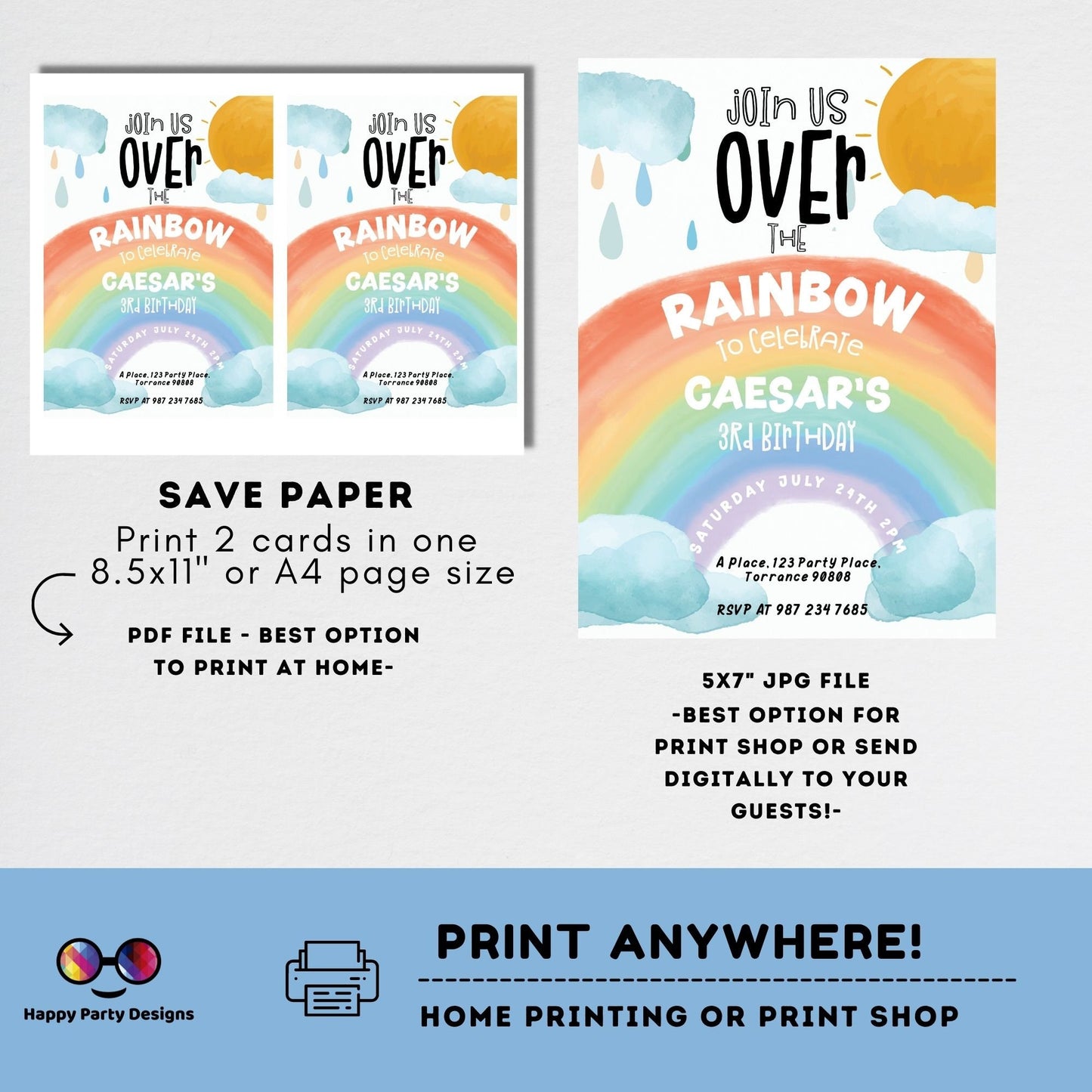 Editable Rainbow Birthday Party Invitation | Instant Download Rainbow Birthday Party Invitation | Rainbow Birthday | boy #K143