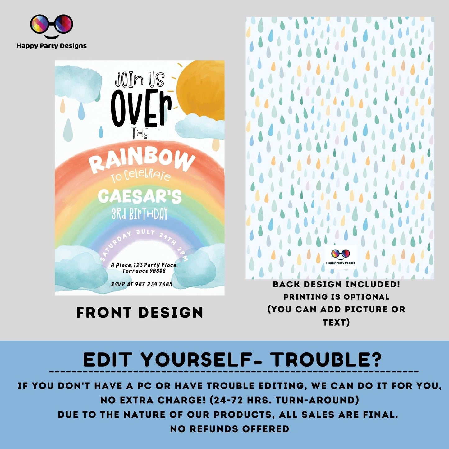 Editable Rainbow Birthday Party Invitation | Instant Download Rainbow Birthday Party Invitation | Rainbow Birthday | boy #K143