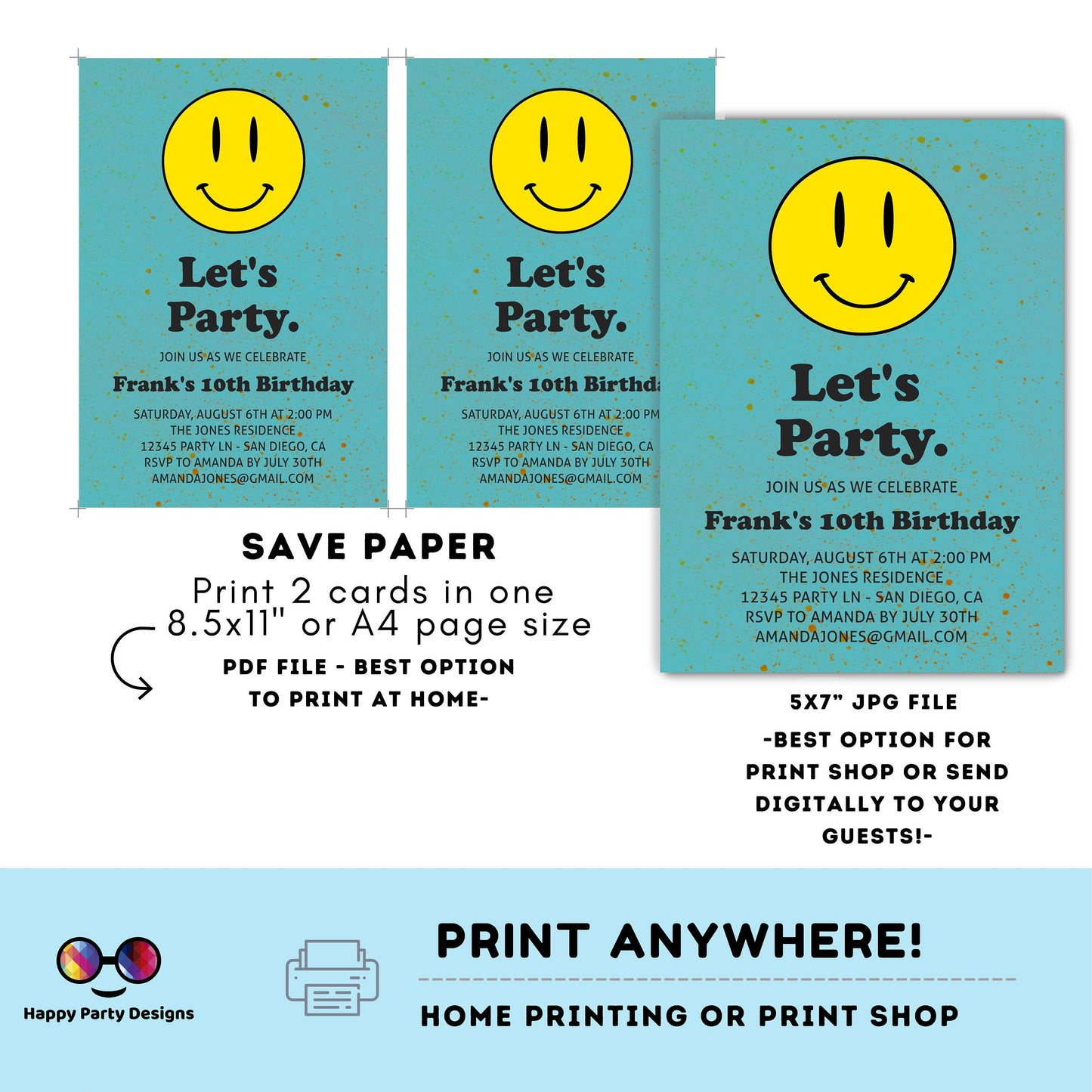 Editable Smiley face invitation | Groovy One Retro 10th Birthday Invitation | First Birthday | Retro | 70s Flower Power | any age #K144