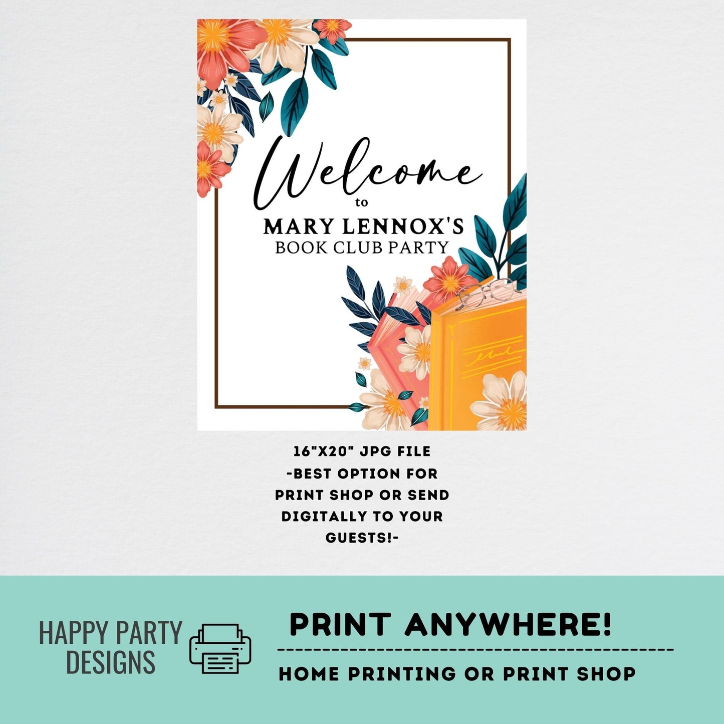 Editable Welcome Sign | Books and flowers Bridal Shower Welcome Sign Template | Printable Book Bridal Shower | books party | book party #A13