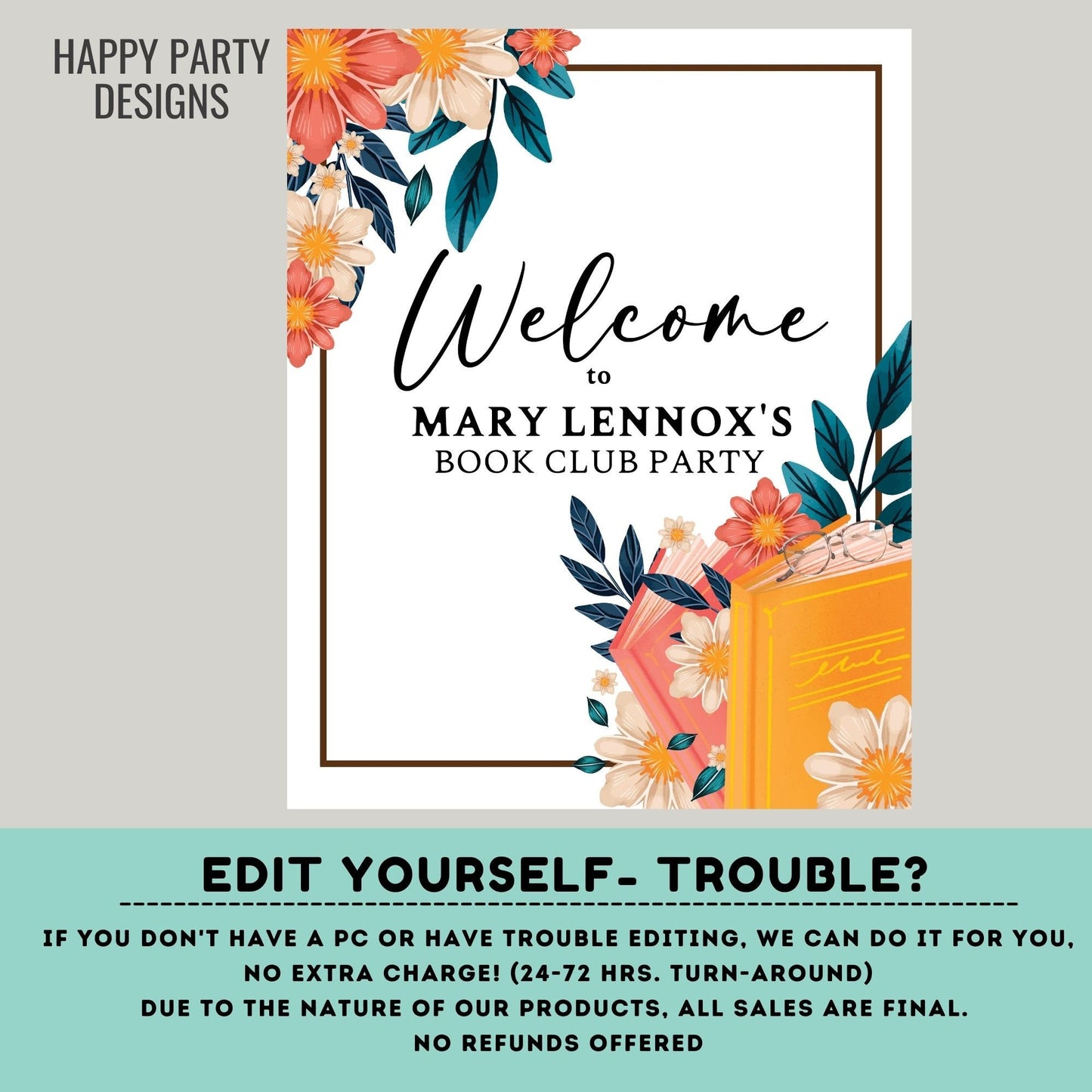 Editable Welcome Sign | Books and flowers Bridal Shower Welcome Sign Template | Printable Book Bridal Shower | books party | book party #A13