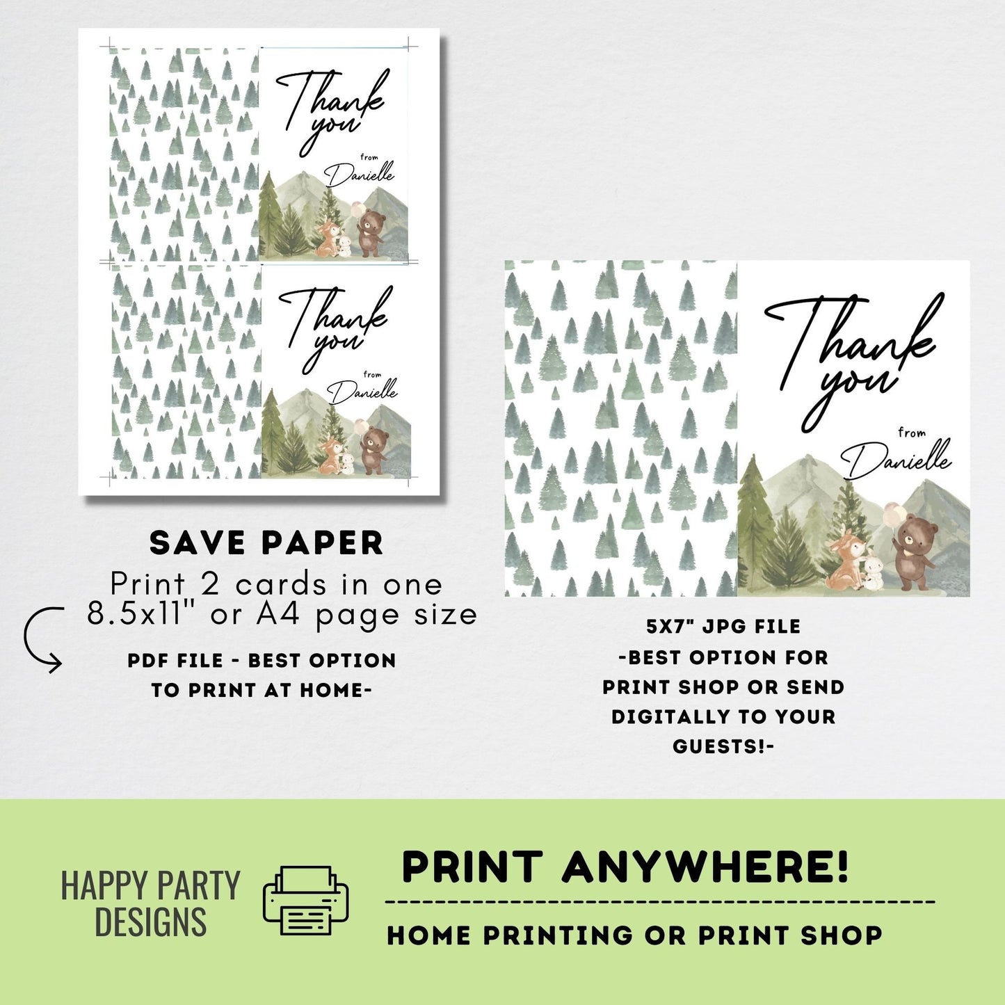 editable woodland Teddy bear baby shower thank you card | baby shower Thank you card | baby shower card | baby teddy card template #B35