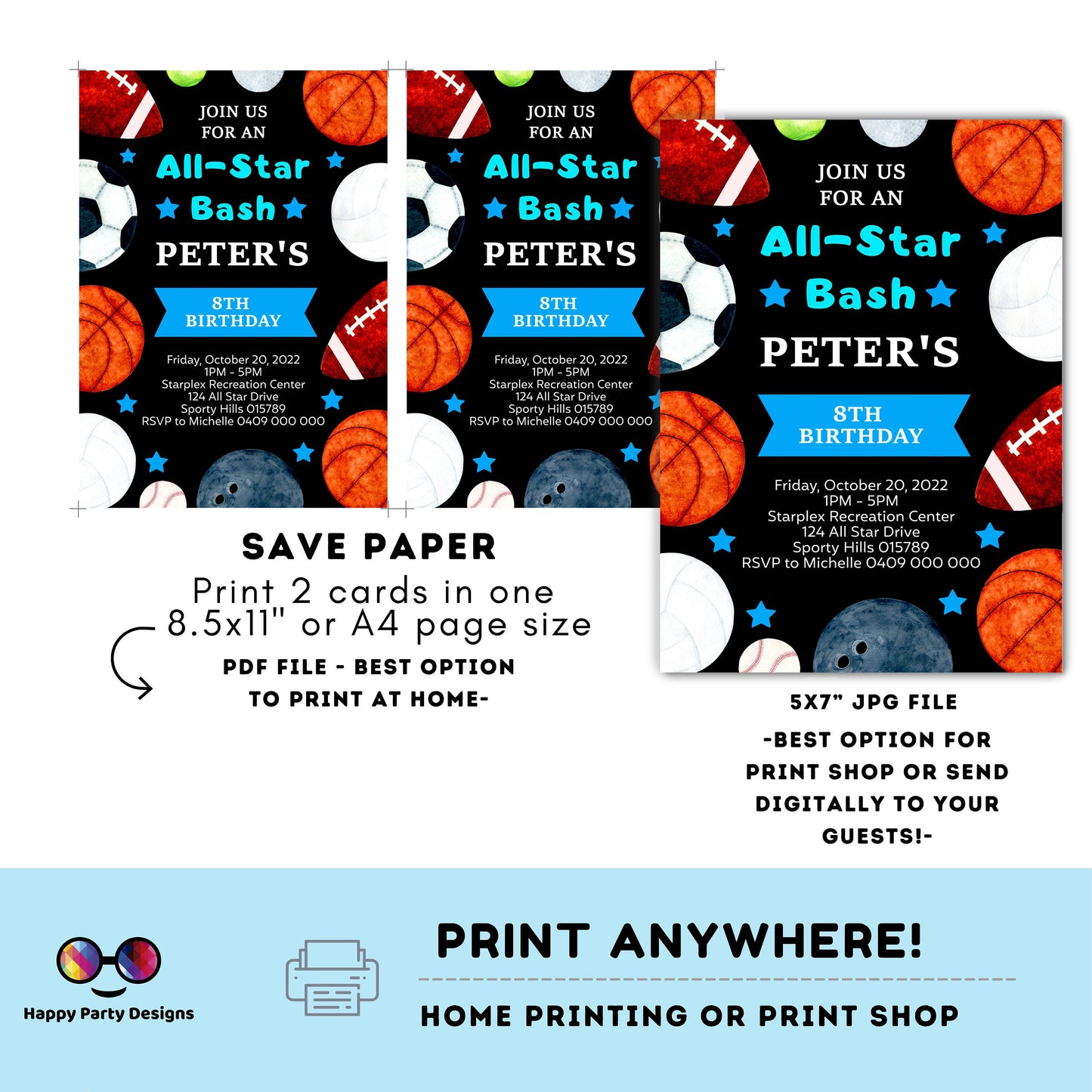 Editable Sports Birthday Invitation | Sports Invitation | Sports party Invitation | All Star Party Invite | Editable Instant Download #K141