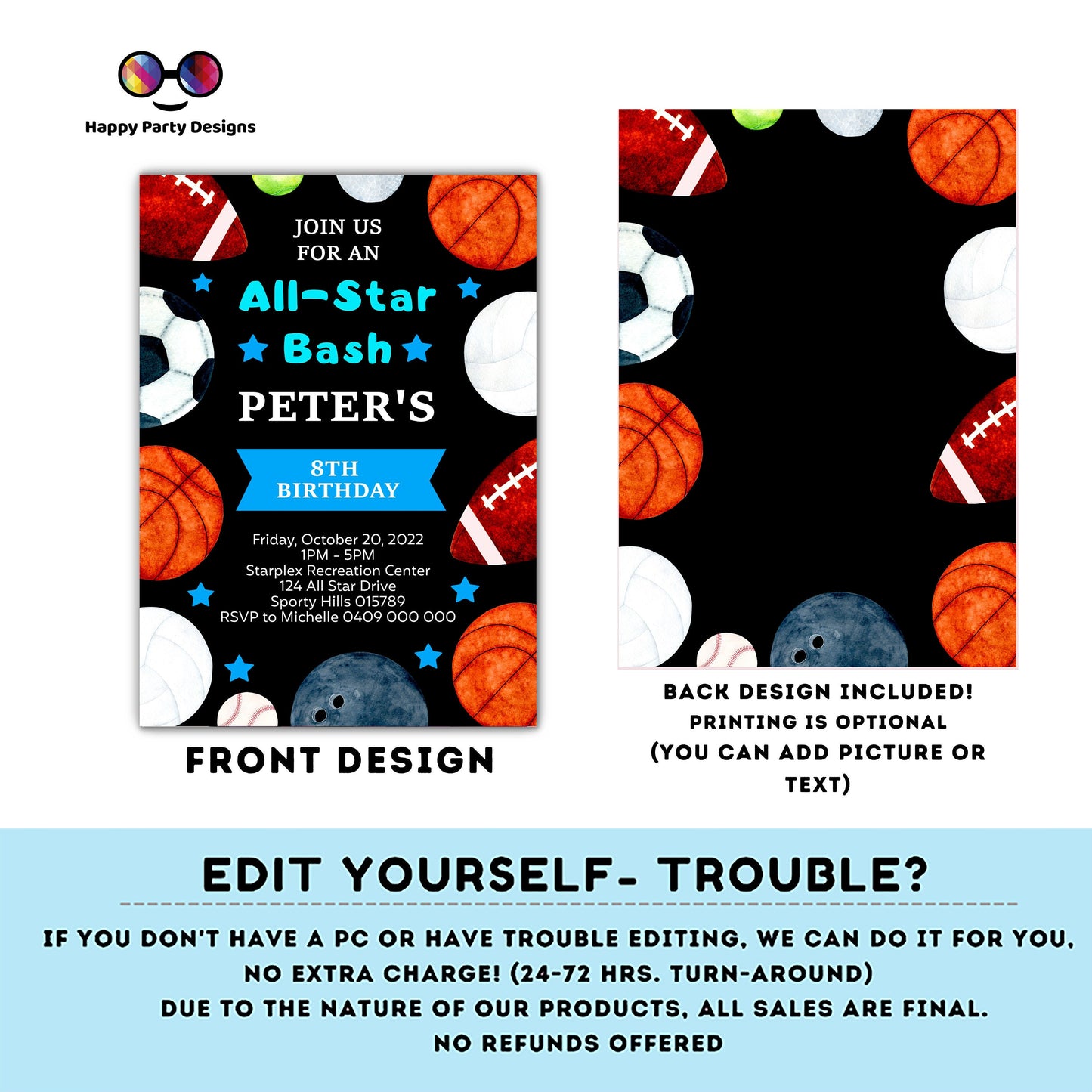 Editable Sports Birthday Invitation | Sports Invitation | Sports party Invitation | All Star Party Invite | Editable Instant Download #K141
