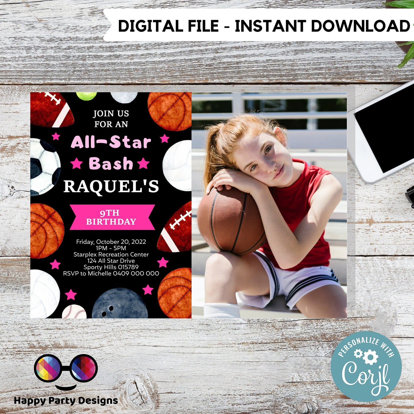 Editable Sports Birthday Invitation | Sports Invitation with photo | Sports party Invitation | All Star Party Invite |Instant Download #K140