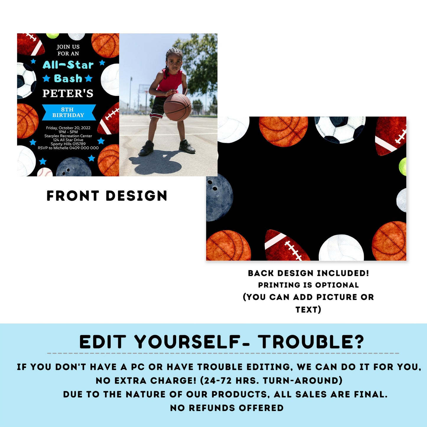 Editable Sports Birthday Invitation | Sports photo Invitation | Sports party Invitation | All Star Party Invite Instant Download #K141