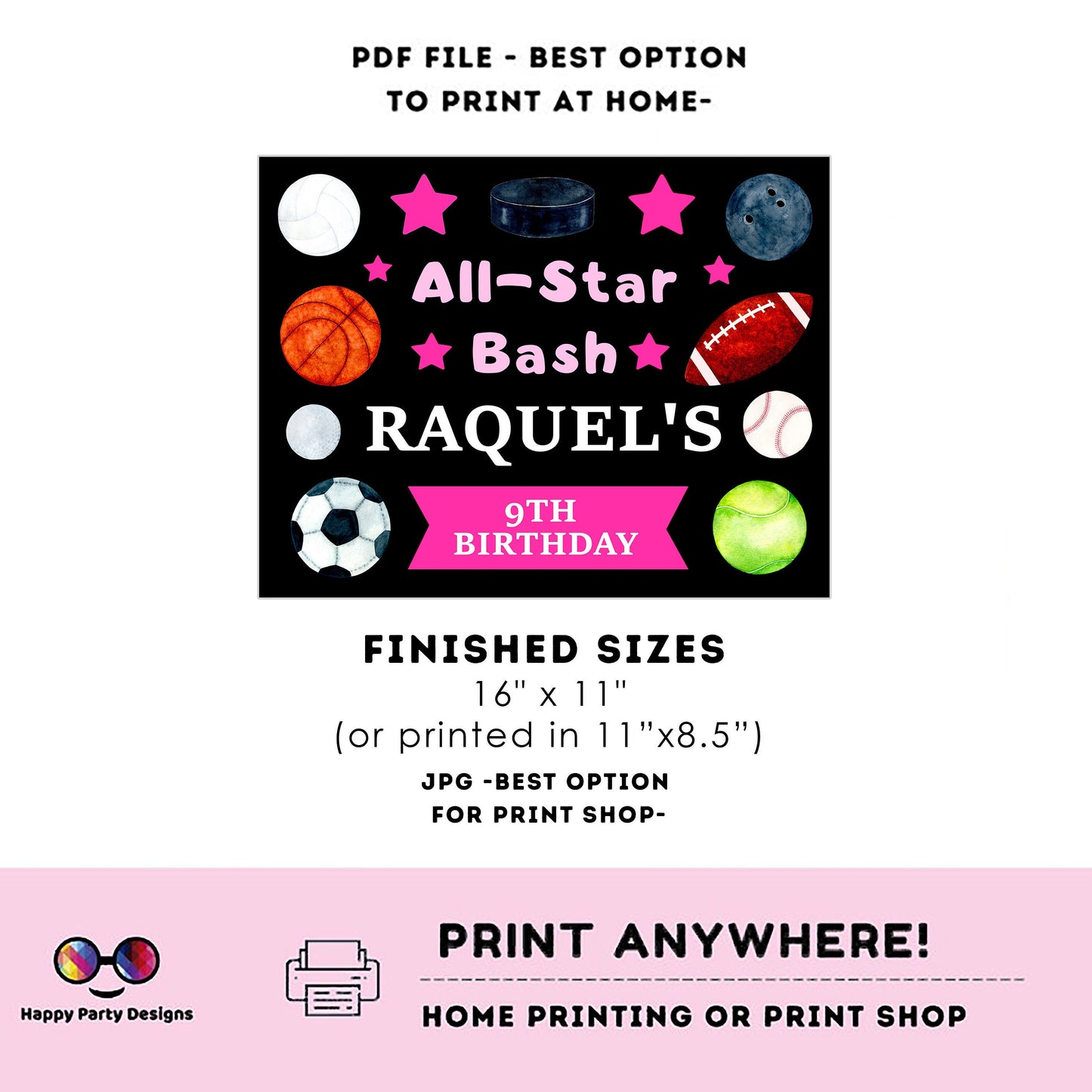Editable Sports Birthday Placemat | Sports Party | Sports Placemat | Editable Instant Download | All Star Party placemat Edit Online #K140