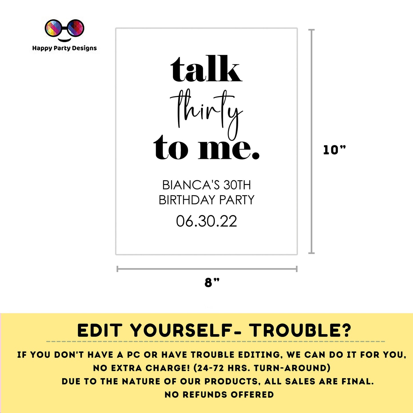 Editable Welcome Sign | Talk THIRTY to me Minimalist 30th Birthday Party Welcome Sign | birthday Decorations | Welcome Sign #A9