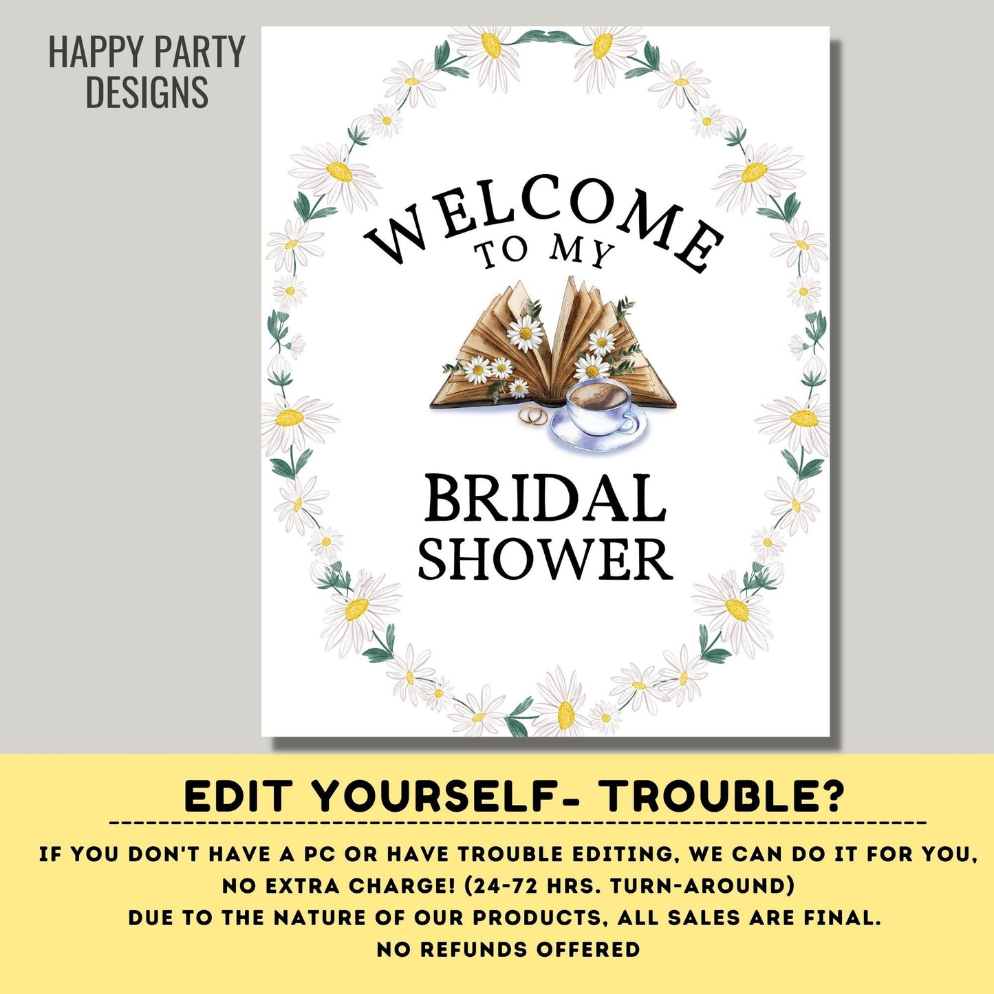 Editable Welcome Sign | Love is Brewing Coffee Bridal Shower Welcome Sign Template | Printable Coffee Bridal Shower | books party #W3