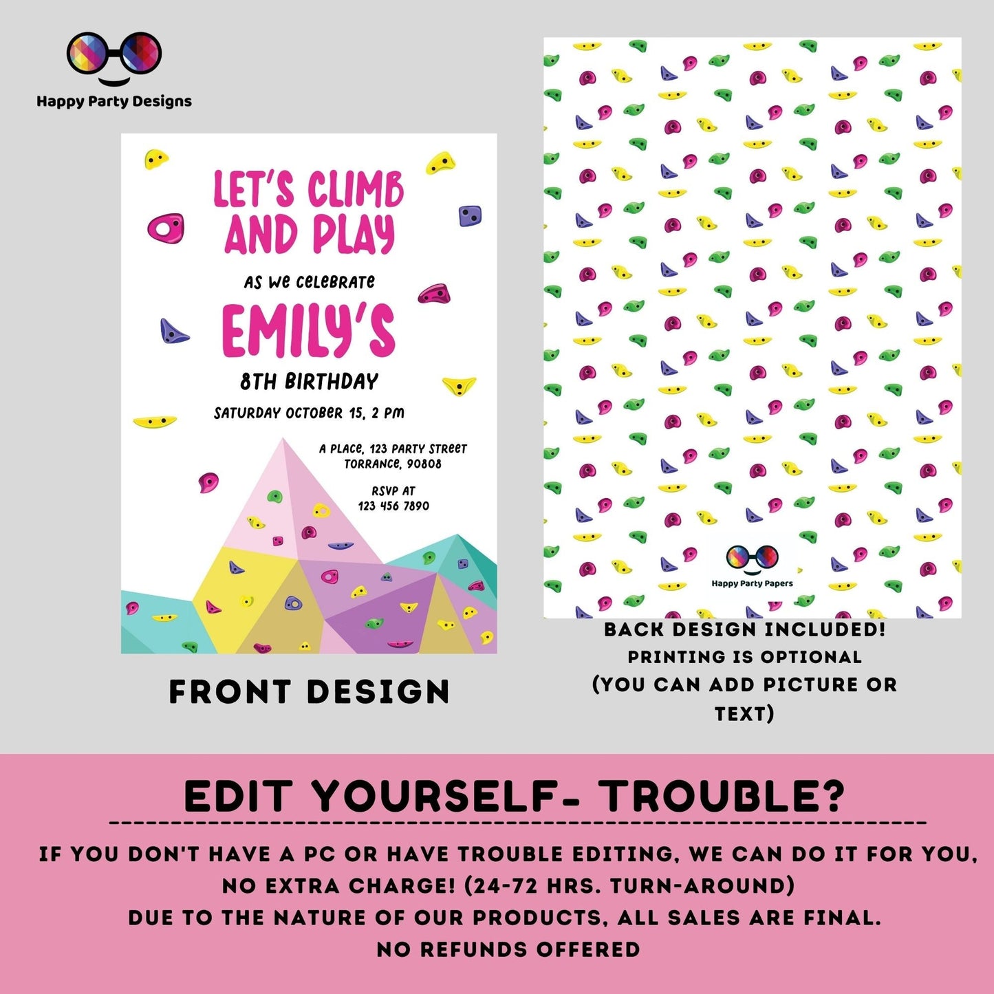 Editable let's climb an play Birthday Invitation Template | Rock Climbing Party Invitation | Printable Birthday | Rock Climbing party #K176