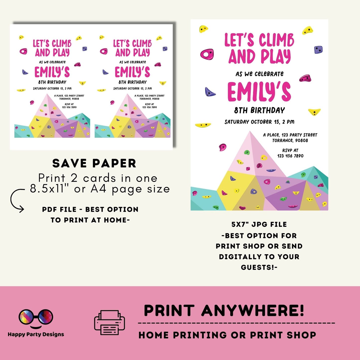 Editable let's climb an play Birthday Invitation Template | Rock Climbing Party Invitation | Printable Birthday | Rock Climbing party #K176