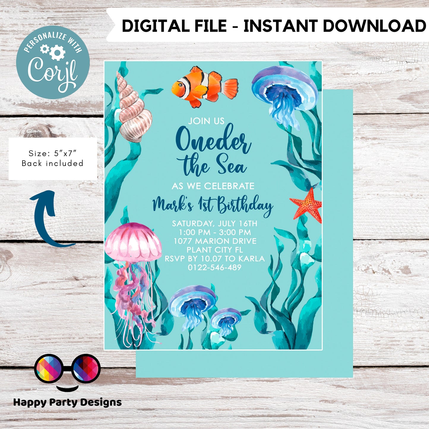 Oneder the sea Invitation | Editable Ocean Invitation | under the sea party | under the sea Evite | boy birthday | any age #K149