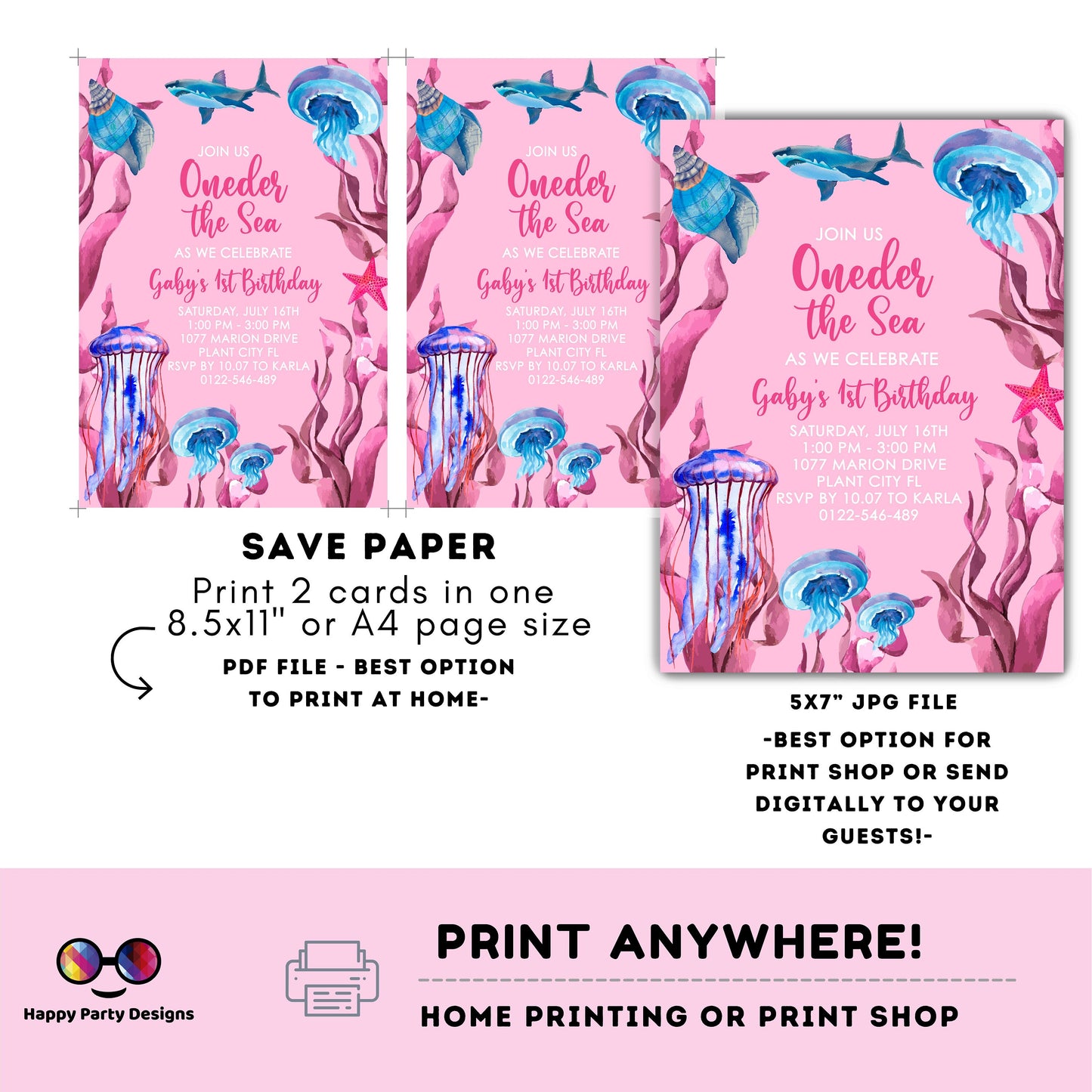 Oneder the sea Invitation | Editable Ocean Invitation | under the sea party | under the sea Evite | girl birthday | any age #K149