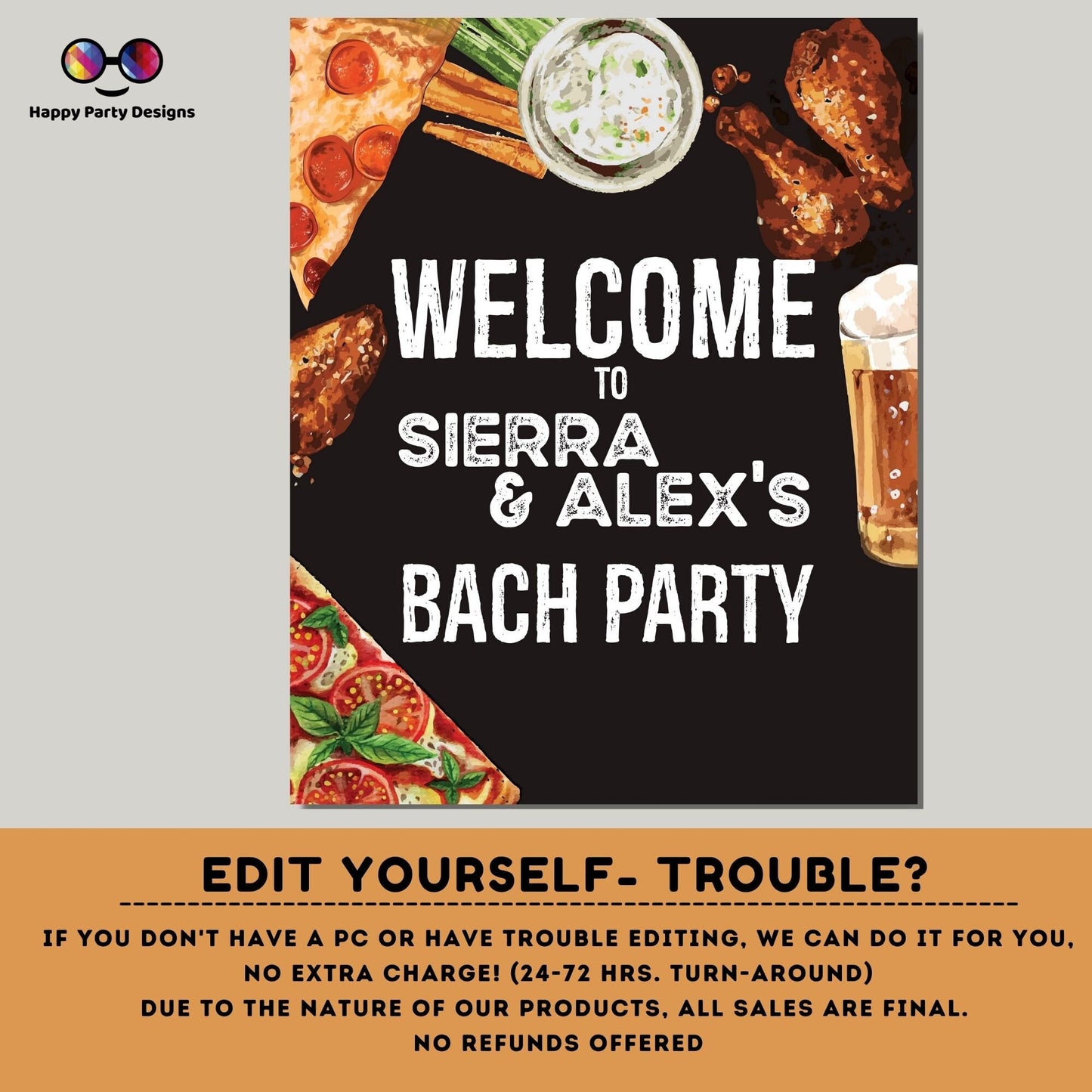 Editable Welcome Sign | Pizza and chicken wings Bridal Shower Welcome Sign Template | Printable Pizza Bridal Shower | pizza party #W4