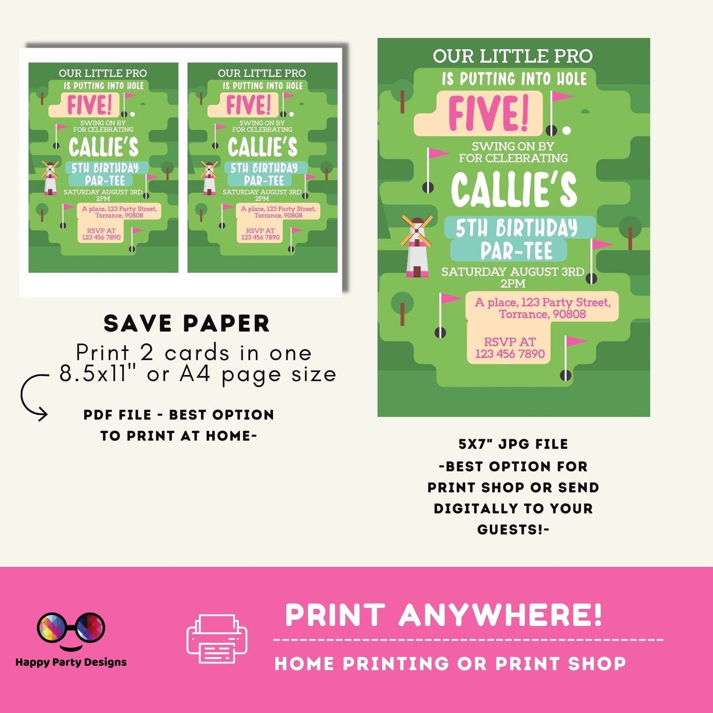 Editable Mini Golf Party Invite | girl Golf Invitation | Printable Golf Birthday Party Invitation | Printable Invite Mini Golf #K180