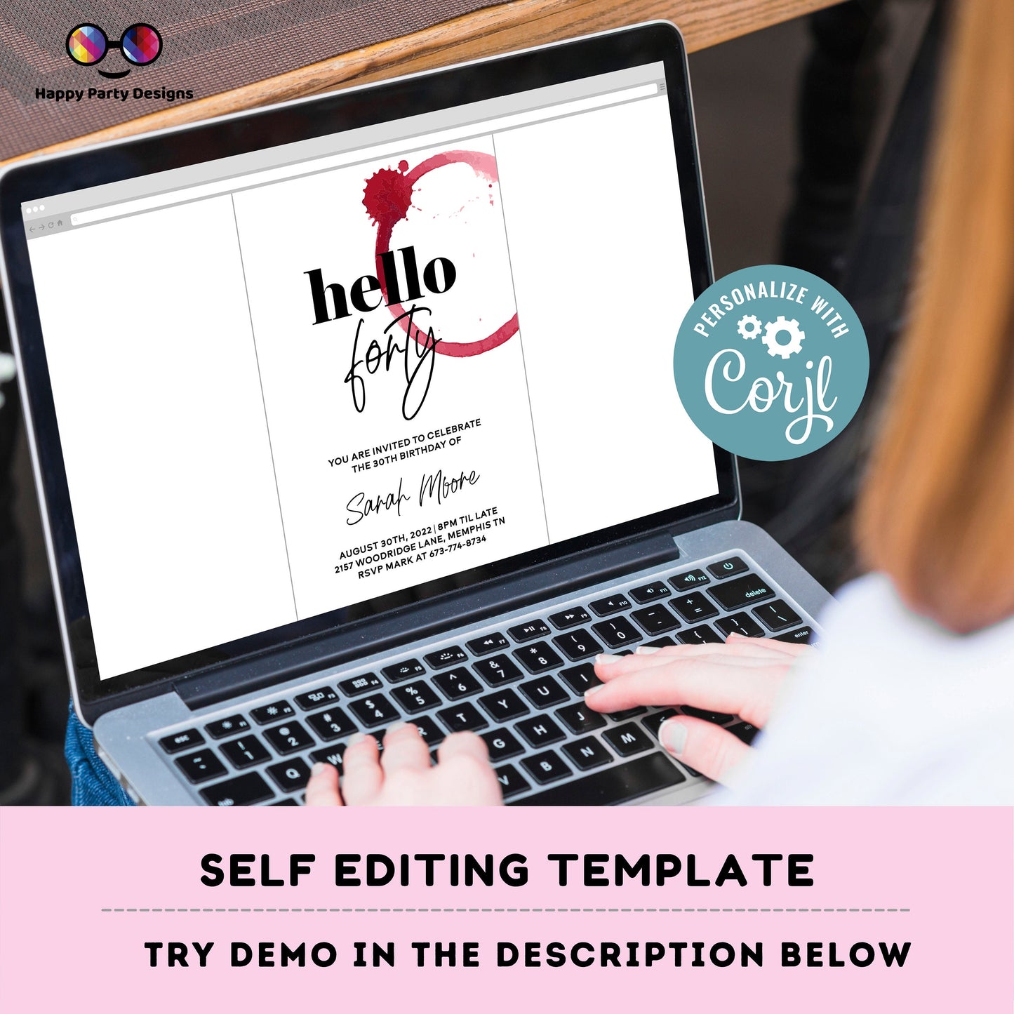 Hello forty red wine invitation | woman birthday | Surprise Birthday Party Invites | PRINTABLE wine party invitation | Invite for Her #A10
