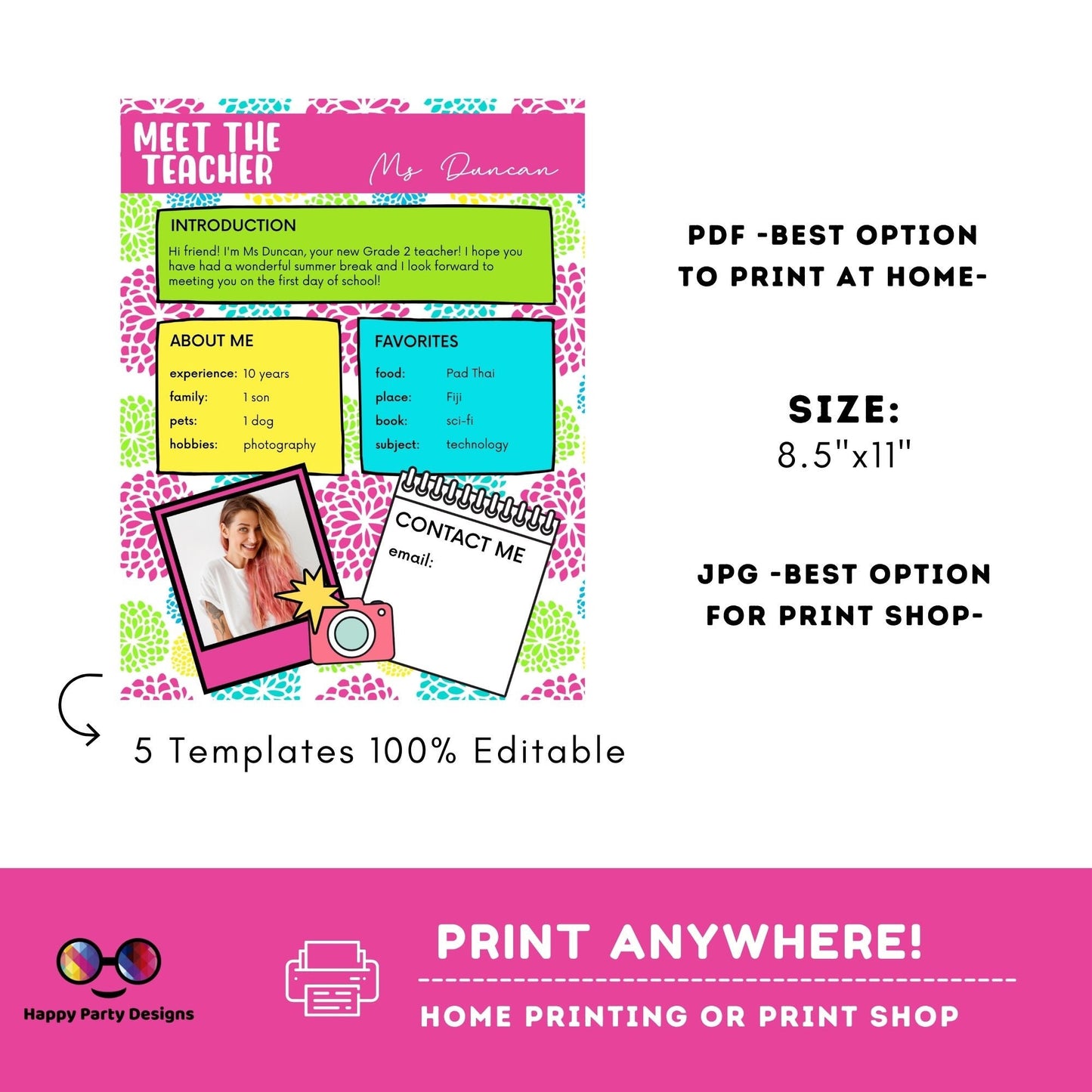 Editable Neon Meet the Teacher Templates bundle | Meet the Teacher Templates | Back to School Welcome Letter Printable Meet the Teacher #S2