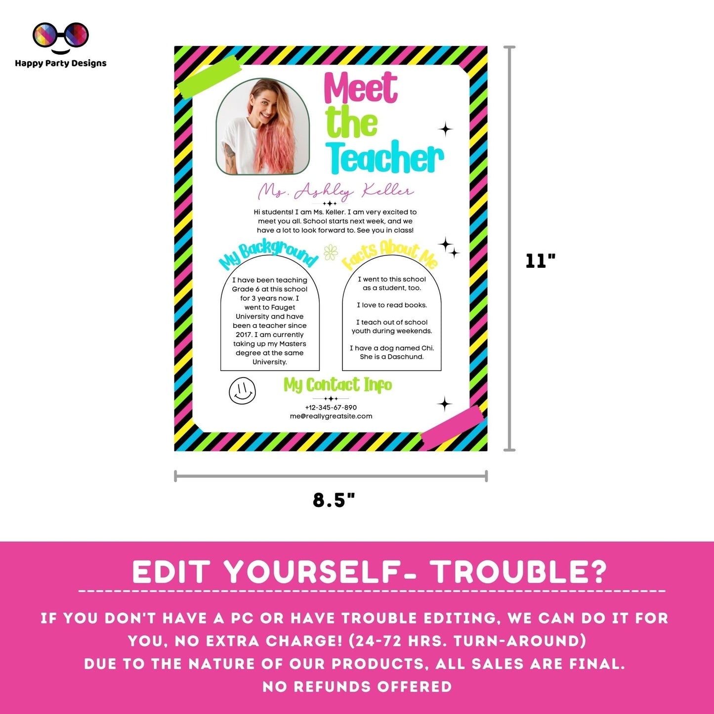 Editable Neon Meet the Teacher Templates bundle | Meet the Teacher Templates | Back to School Welcome Letter Printable Meet the Teacher #S2