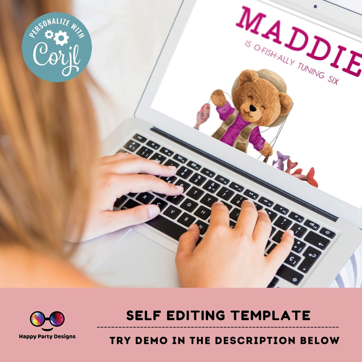 Fishing Birthday Invitation Template | Teddy bear | O-fish-ally Birthday Invitation | Fishing Party Party | girl Birthday Gone Fishing #K152