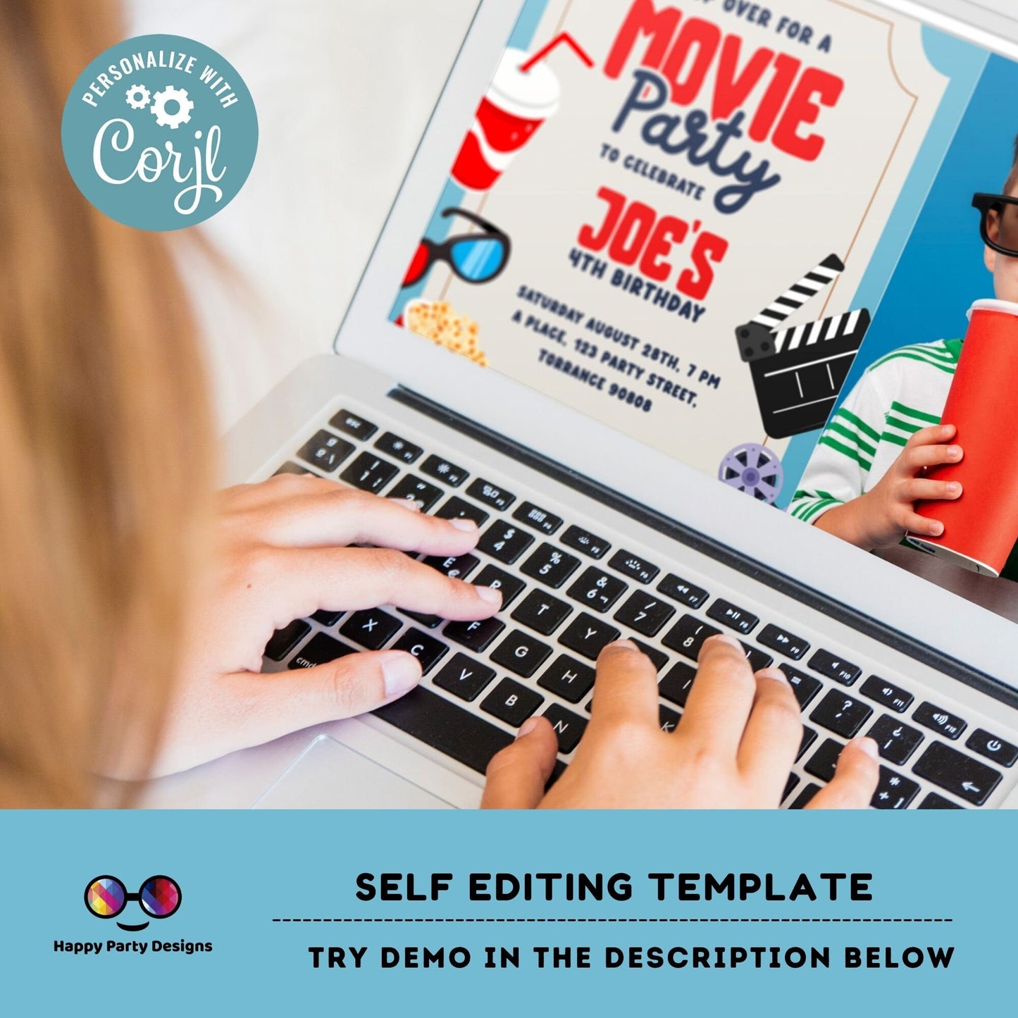 Editable Movie party invitation | Movie party printable invite | Birthday boy | movie night birthday invitation instant download | #K190