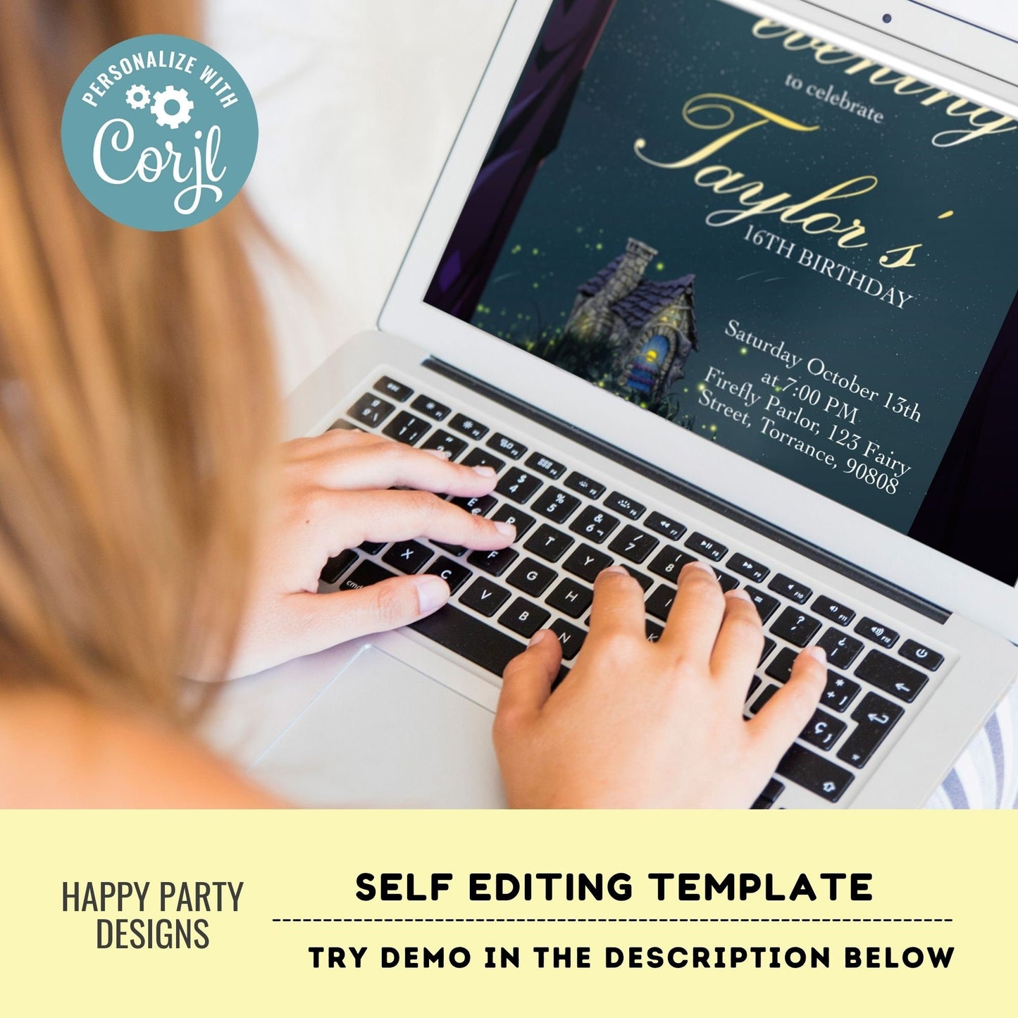 Enchanted Party Invitations | Gold Glitter invitations | Magical Birthday | Enchanted Forest | girl birthday | sweet sixteen | any age #K153